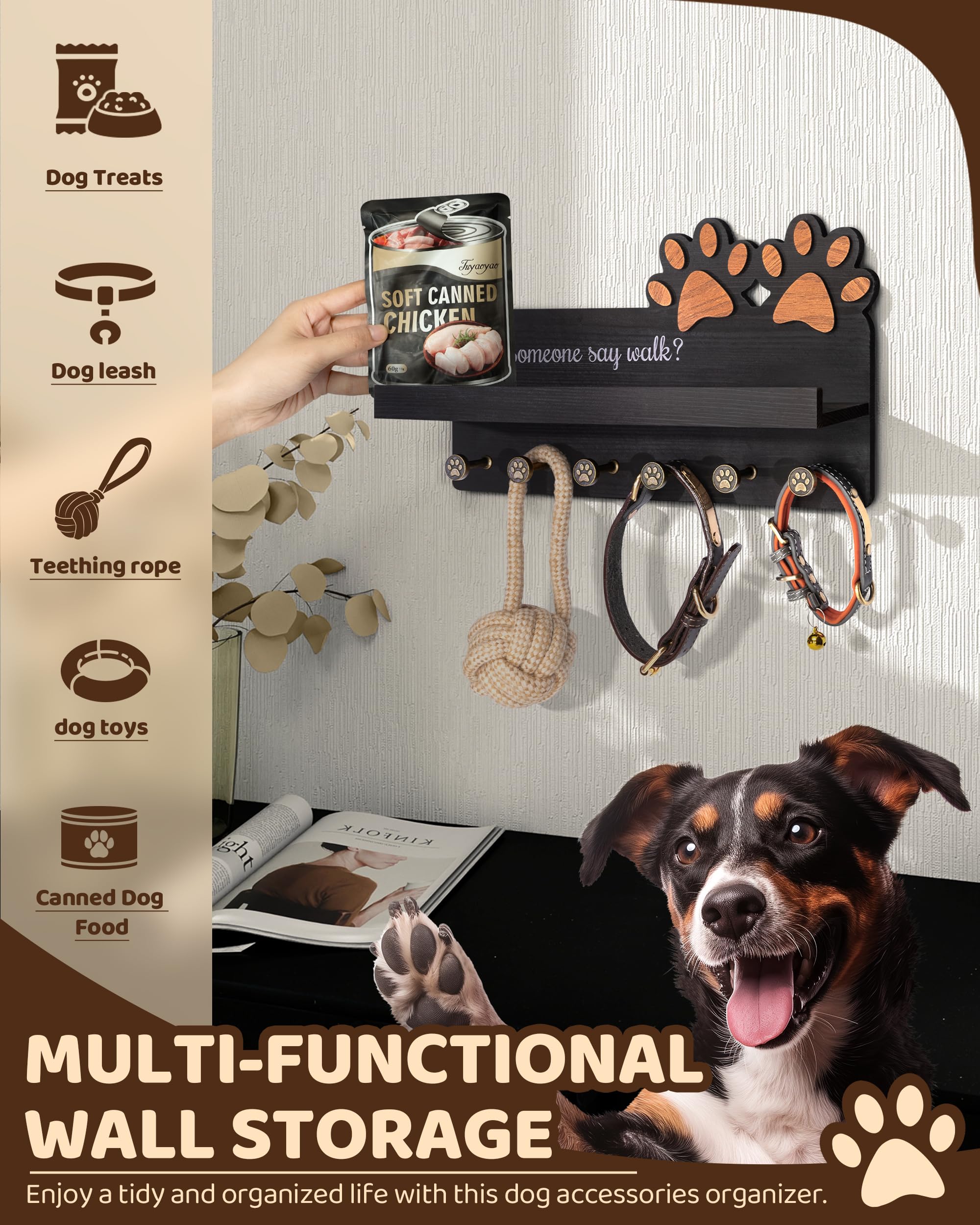 Amazon.com: MTERSN Decorative Dog Leash Holder for Wall with Shelf