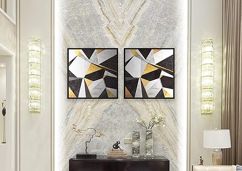 Chic Home Decor Geo France - Juego de 2 piezas de lienzo enmarcado envuelto para pared, arte de pared con estampado giclée moderno, patrón de mármol