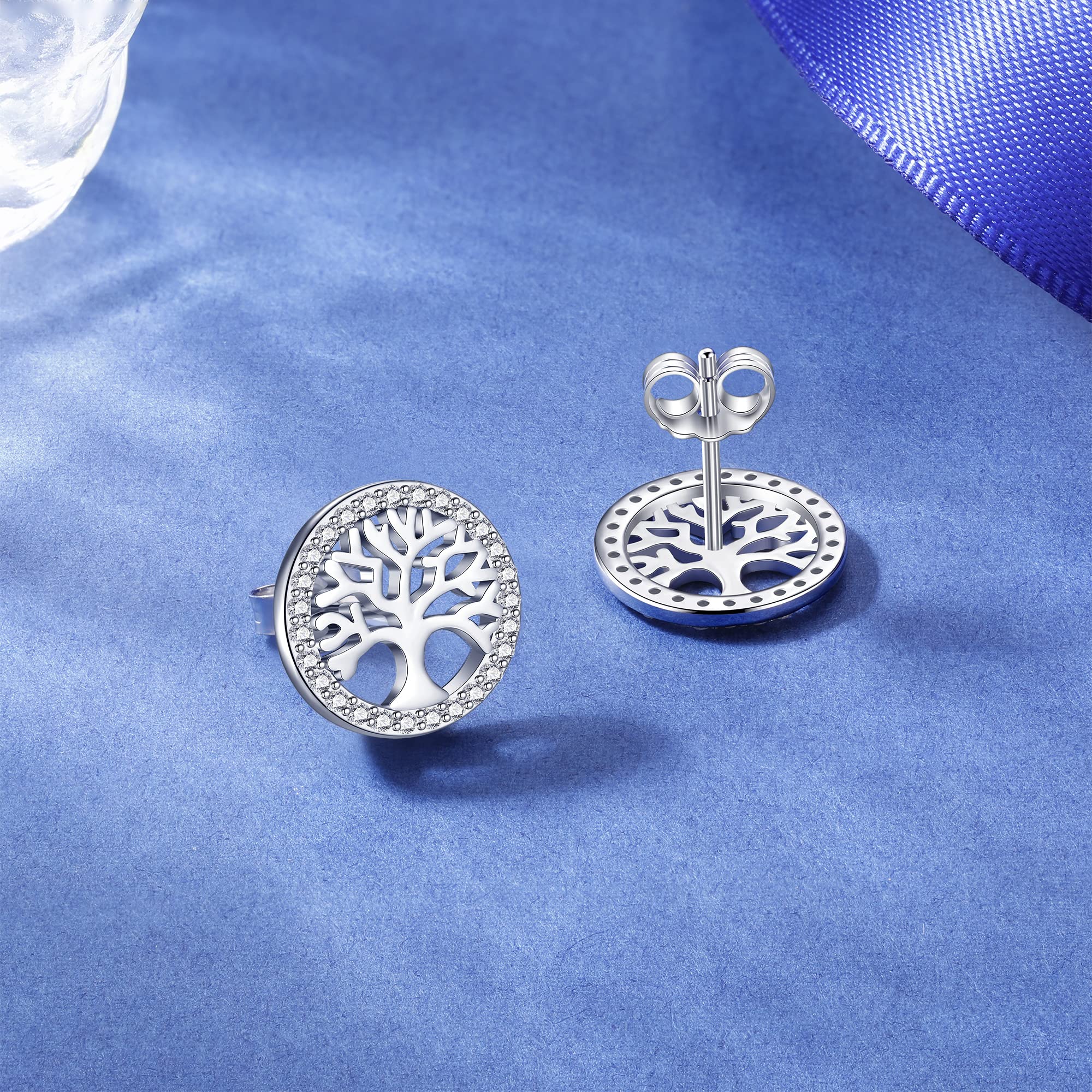 Jrêveinfini árbol de la Vida Pendientes para Mujer Plata de Ley 925 con Caja de Regalo, Joyería Fina y Elegante para Mujeres
