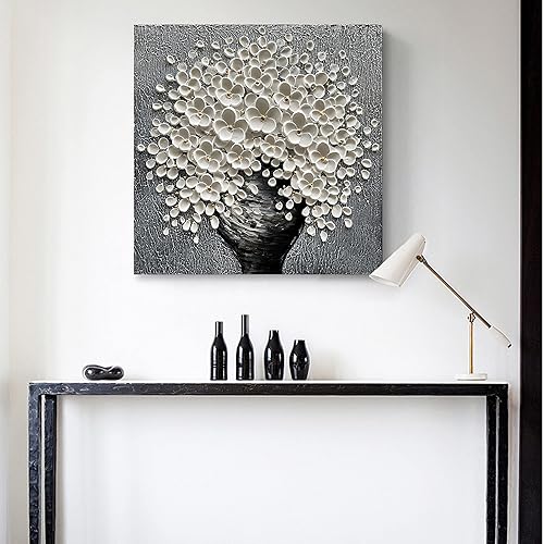 Miniatura 4 de Epicler art Pintura al óleo abstracta 3D, pintura de árbol de flores blancas, cuchillo de paleta texturizada, pintura de flores blancas, lienzo