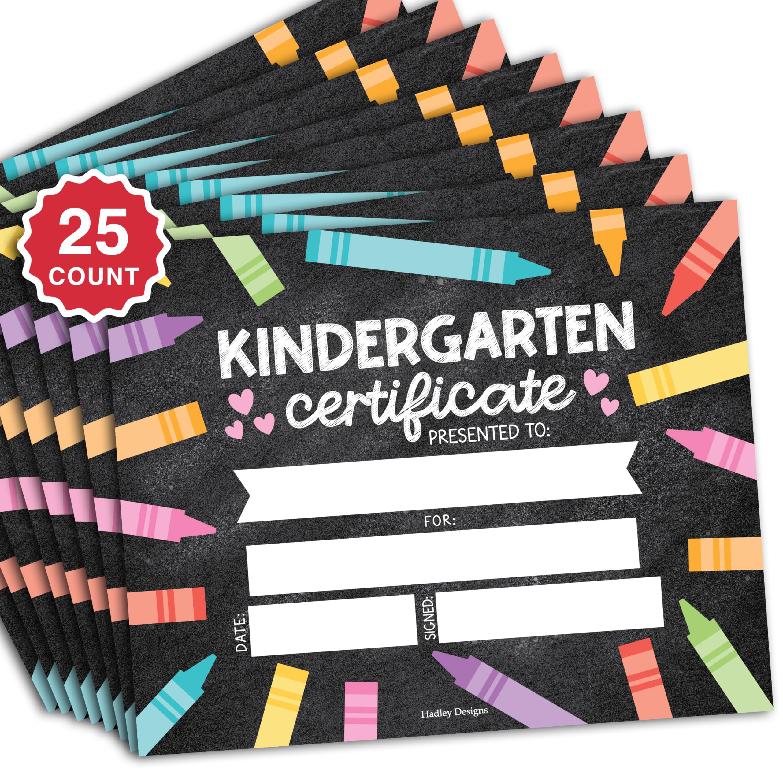 Kindergarten Certificates of Completion - 25 Graduation Certificates for Kids, Kindergarten Diploma, Colorful Chalk Preschool Diploma