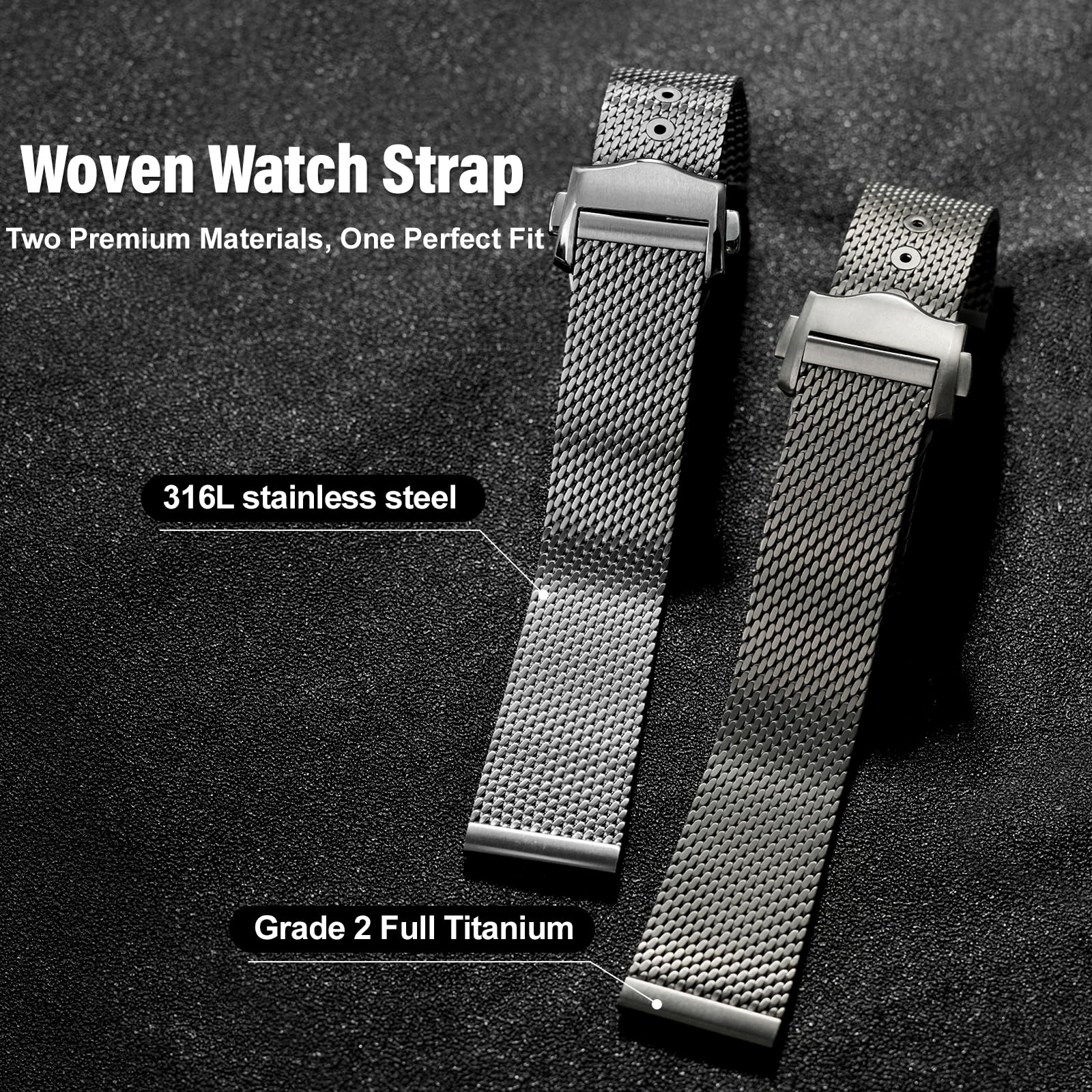 watchdives 20 mm pasek do zegarka z tytanu ze stali nierdzewnej, siateczkowy pasek dla mężczyzn, bransoletka z siateczki, pierwszorzędna, regulowana, tkane metalowe
