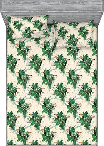 Miniatura 33 de Ambesonne Geometric Fitted Sheet & Pillow Sham Set, Minimalist Vibe Retro Pattern of Waves and Circles Scandinavian, Decorative Printed 3 Piece Pale