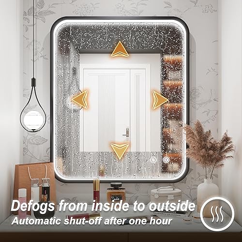 Miniatura 3 de Espejo LED de baño de 30 x 36 pulgadas para pared, espejo de baño iluminado con marco de metal negro, espejo de baño con luces regulables para