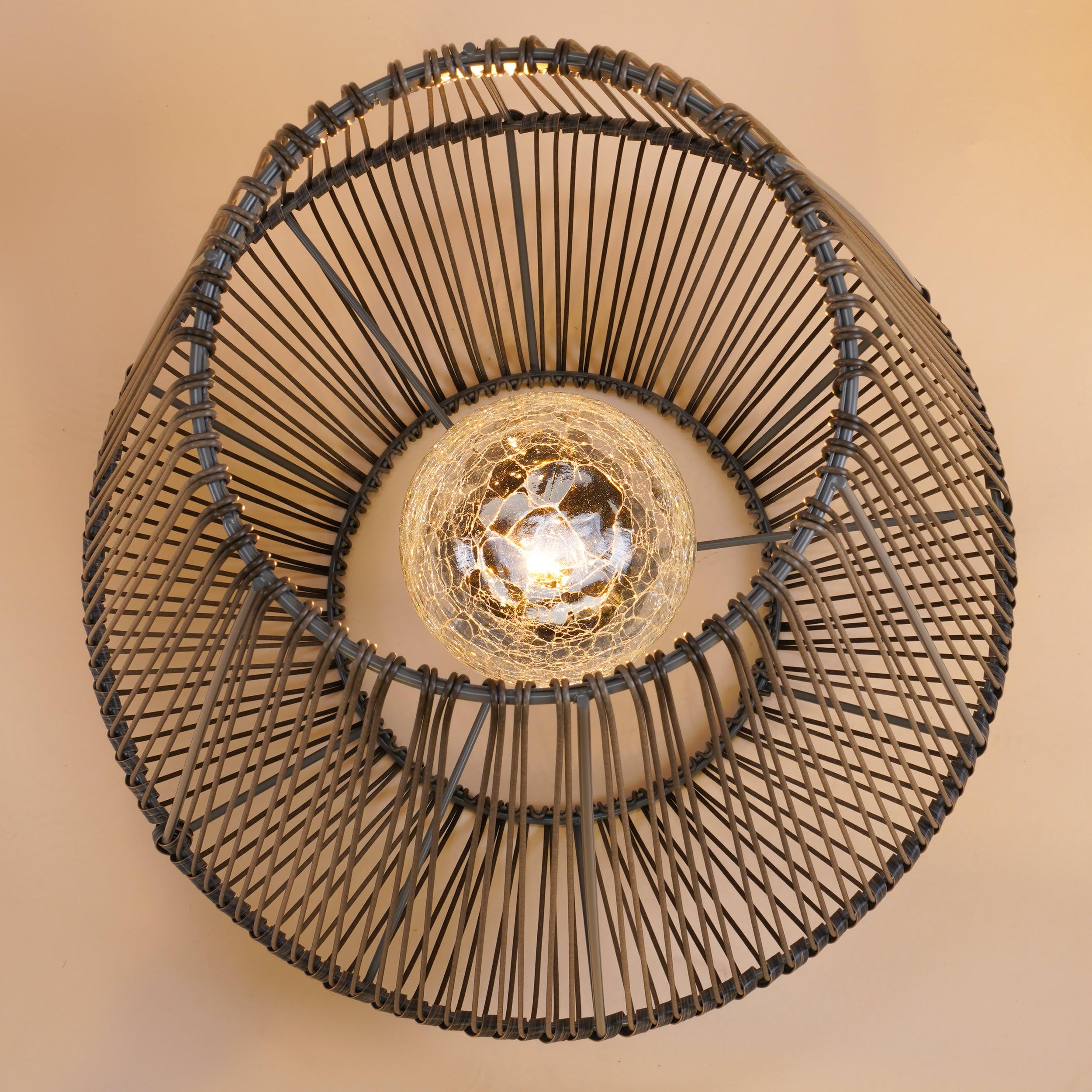 Esotec Solar Windlicht ILONA Rattan Windlicht für außen, Gartenlaterne mit Bruchglas Leuchtkugel, Gartendeko, Balkon Deko, H51cm 102208