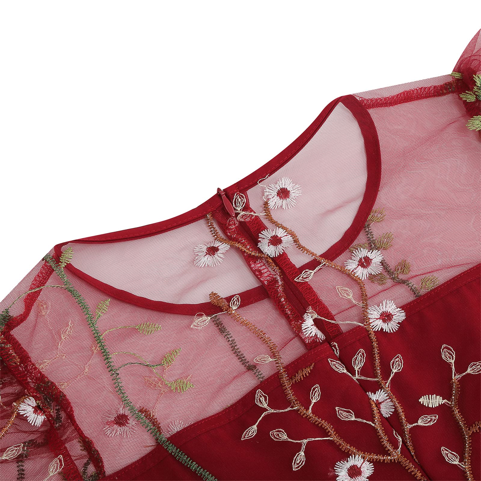 Vestido de tul con bordado floral para mujer, de malla transparente, estilo vintage, para cóctel, boda, fiesta, graduación, vestido de noche