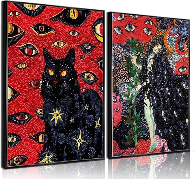 Disney : Sorties confirmées en décembre incluant la suite d'une série appréciée 9 91t8sw7nHyL. AC SX679 2Pcs Black Cat Cohen Hippie Psychedelic Wall Art Retro Fun Cool Girl Mystical Animal Eyes Stars Canvas Posters Prints Cat Lovers Wall Decor Pictures Bedroom Living Room Dorm Decoration Unframed