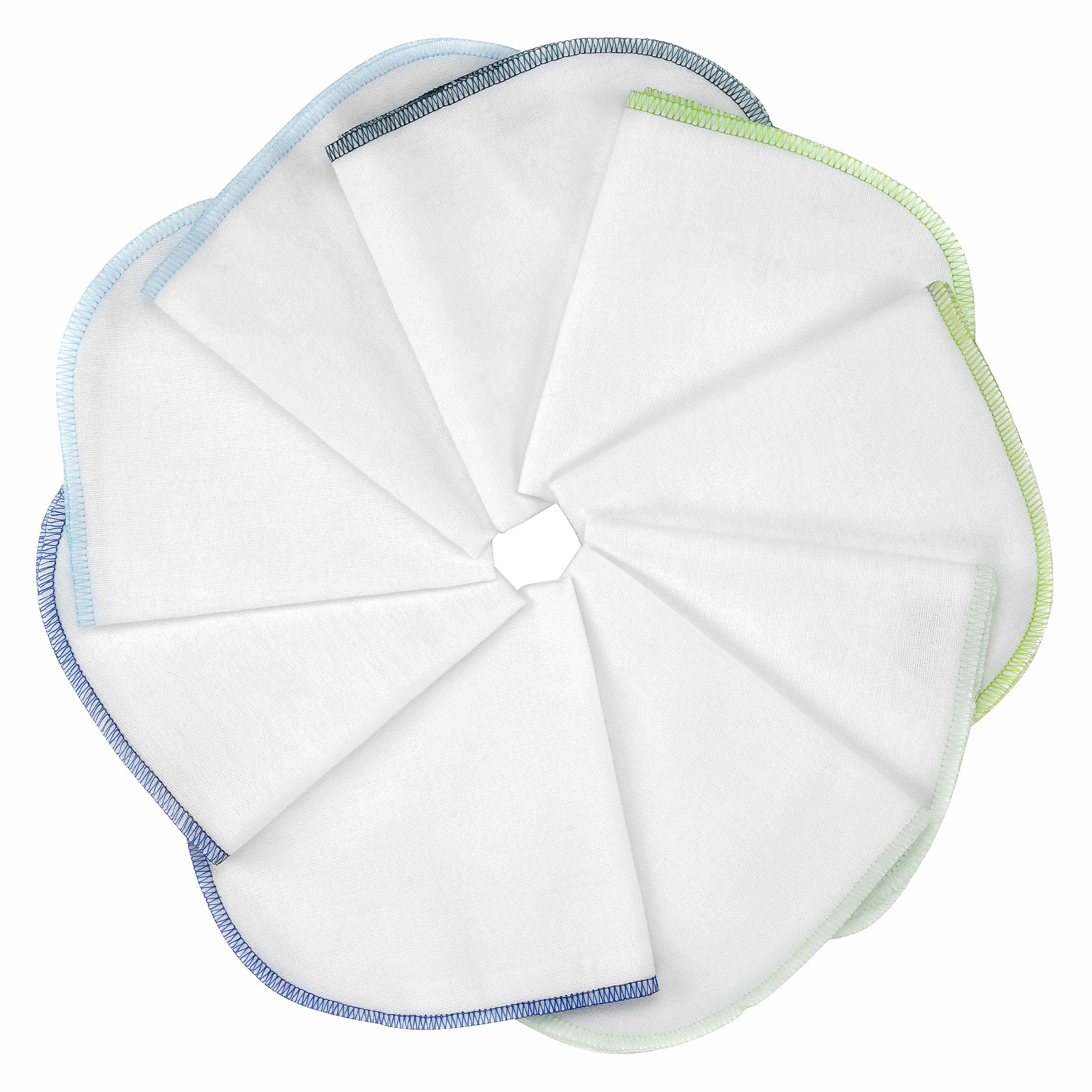 MAKIAN Molton Baby Waschlappen Set mit Schlaufe - 9 Stück Moltontücher aus 100% Baumwolle, 30x30 cm, weich & ÖkoTex Standard 100 geprüft, mit bunten Rand - Weiß Blau Grün