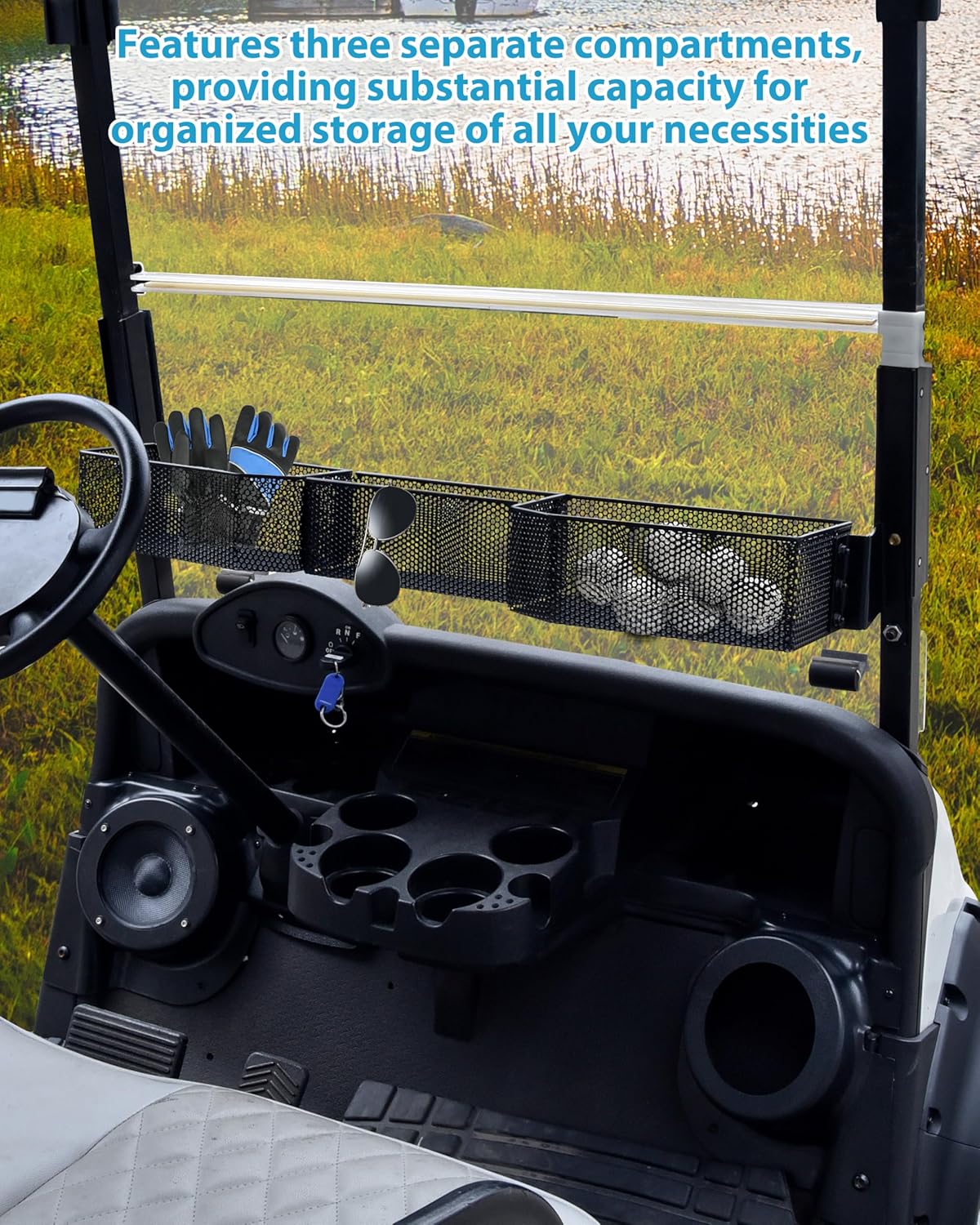 SAUTVS Inner Front Storage Basket Compatible with E-Z-GO RXV 2008+ Accessories, Combined Front Inner Dash Tray Storage Organizer Compatible with EZGO RXV 2008+, No Drilling, Larger Compartment