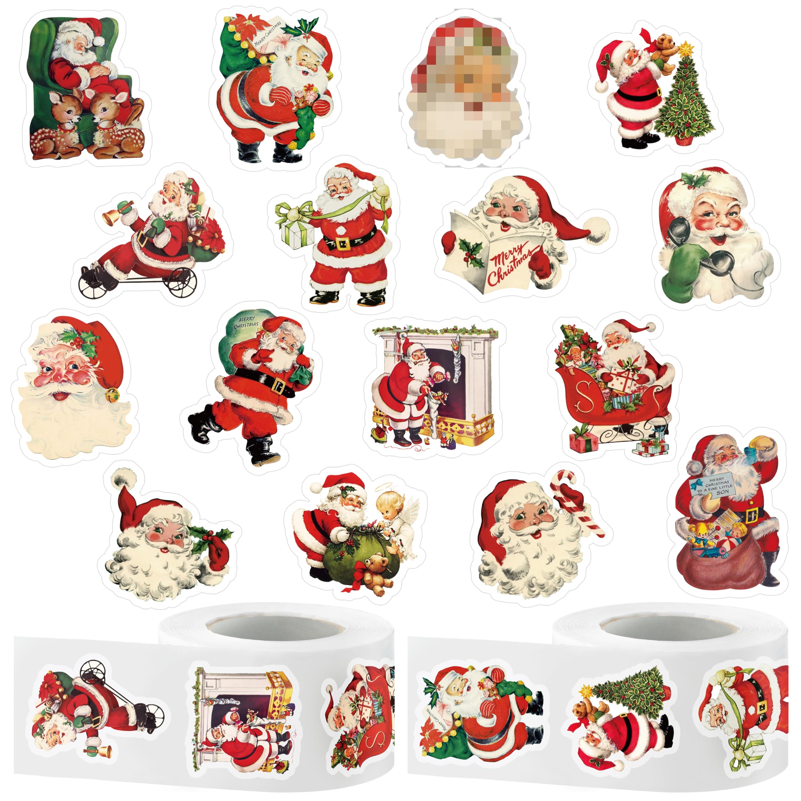Vintage Christmas Santa Claus Sticker Rolls, 1000pcs, 16 Designs, Retro Style Decorative Decals for Party Supplies