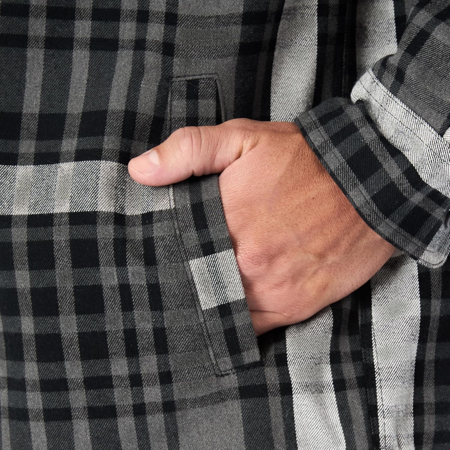 Smith's Workwear Mens Sherpa-Lined Hooded Flannel Shirt-Jacket with Inset - Image 8