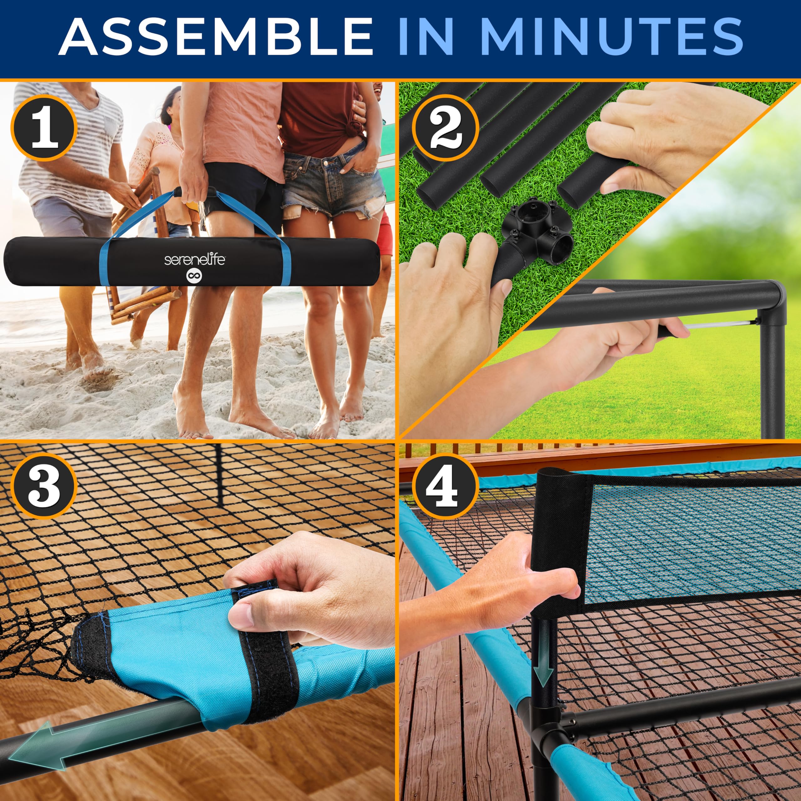 SereneLife Trampoline Ping Pong Table - Heavy Duty Powder Coated Steel Frame and Connectors - Full Size 94" - Hand Pong Game Table with Paddles, Small, Large Balls - Indoor/Outdoor, Beach, Game Room