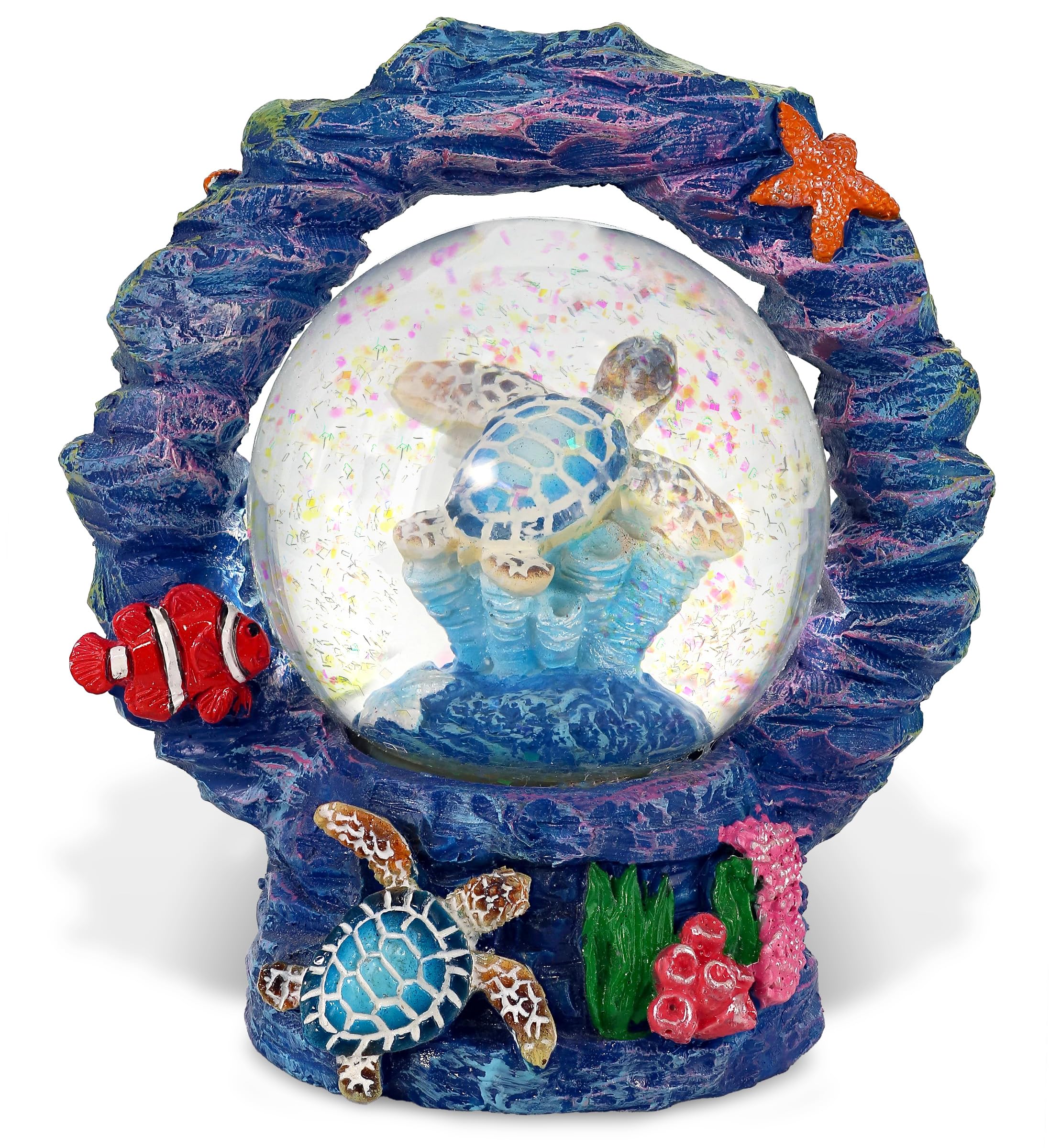 CoTa Global Sea Turtle Coral Snow Globe Decor - Elegant Pink Sparkle Glitter Inside The Snow Globe Figure, Animal Figurines for Kids and Adults, Collectible Snow Globes for Birthday, Christmas - 45 mm