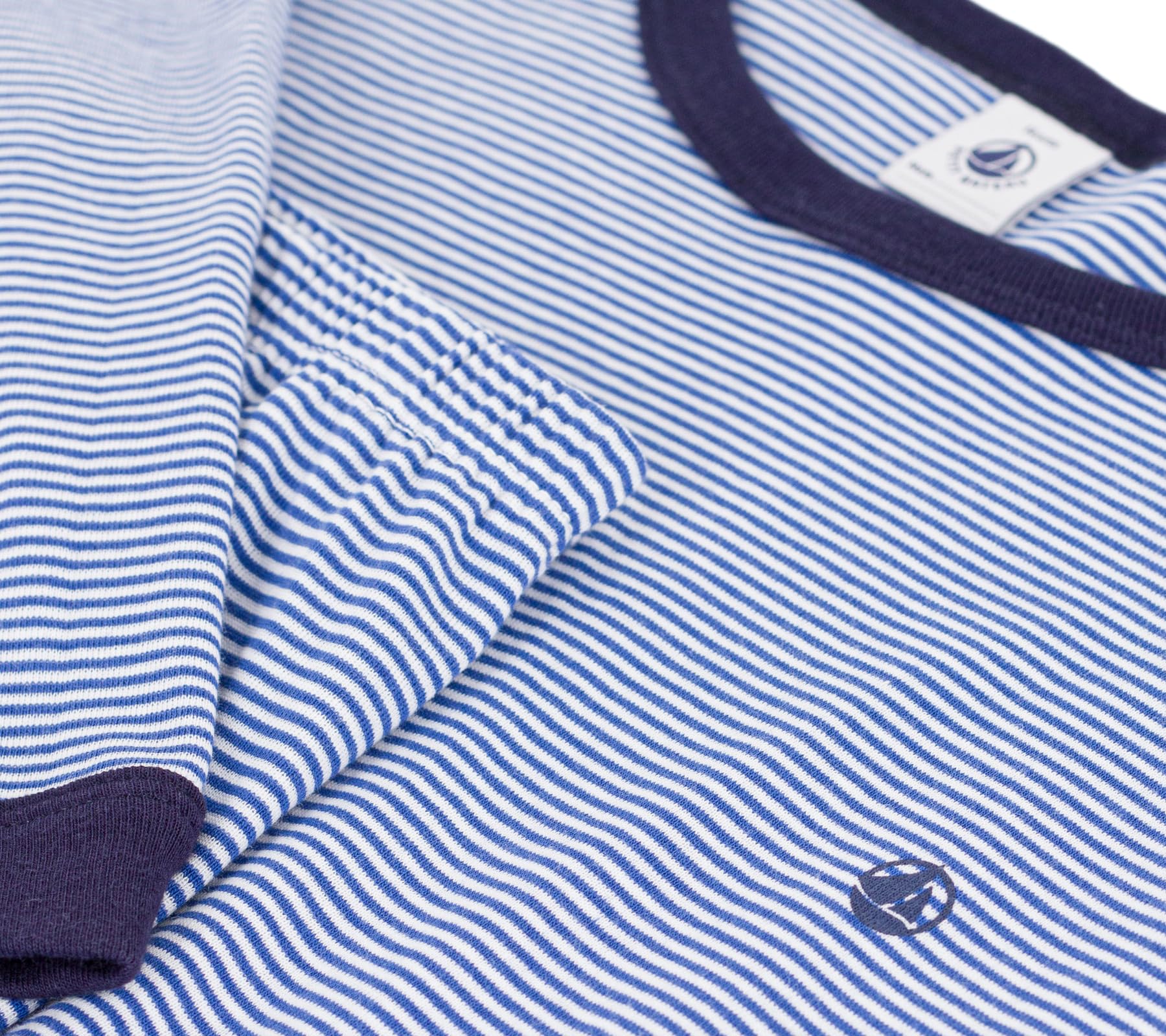 Pe Bateau Pyjama für Kinder aus Baumwolle, gestreift, 14A, blau/weiß
