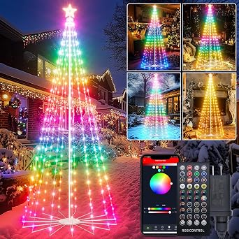 9ft Smart LED Christmas Cone Tree Light, 202 LED Outdoor Lighted Christmas Tree, Lighted Artificial Tree with Star Topper, with APP RemoteTimer, DIY Colors Show Tree for Outdoor Decorations