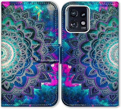 Funda para Motorola Edge Plus 2023, diseño de mandala Flower Space de cuero con tapa para teléfono con ranura para tarjetas, soporte para Motorola