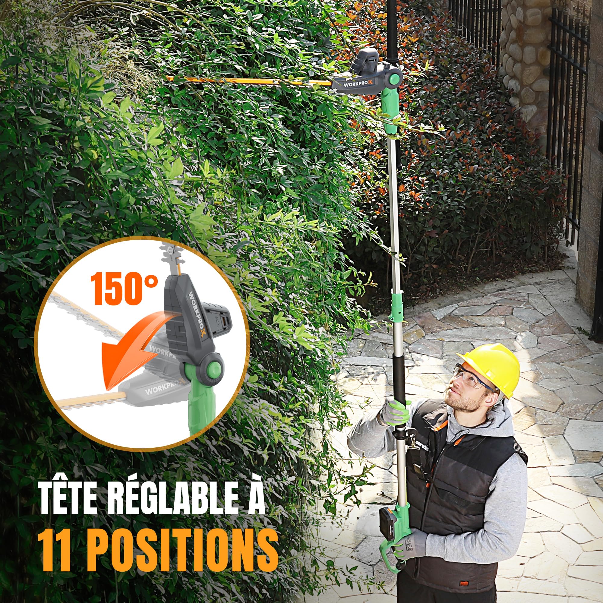 WORKPROX Taille-haies Télescopique Sans Fil 20 V avec Batterie 2,0 Ah