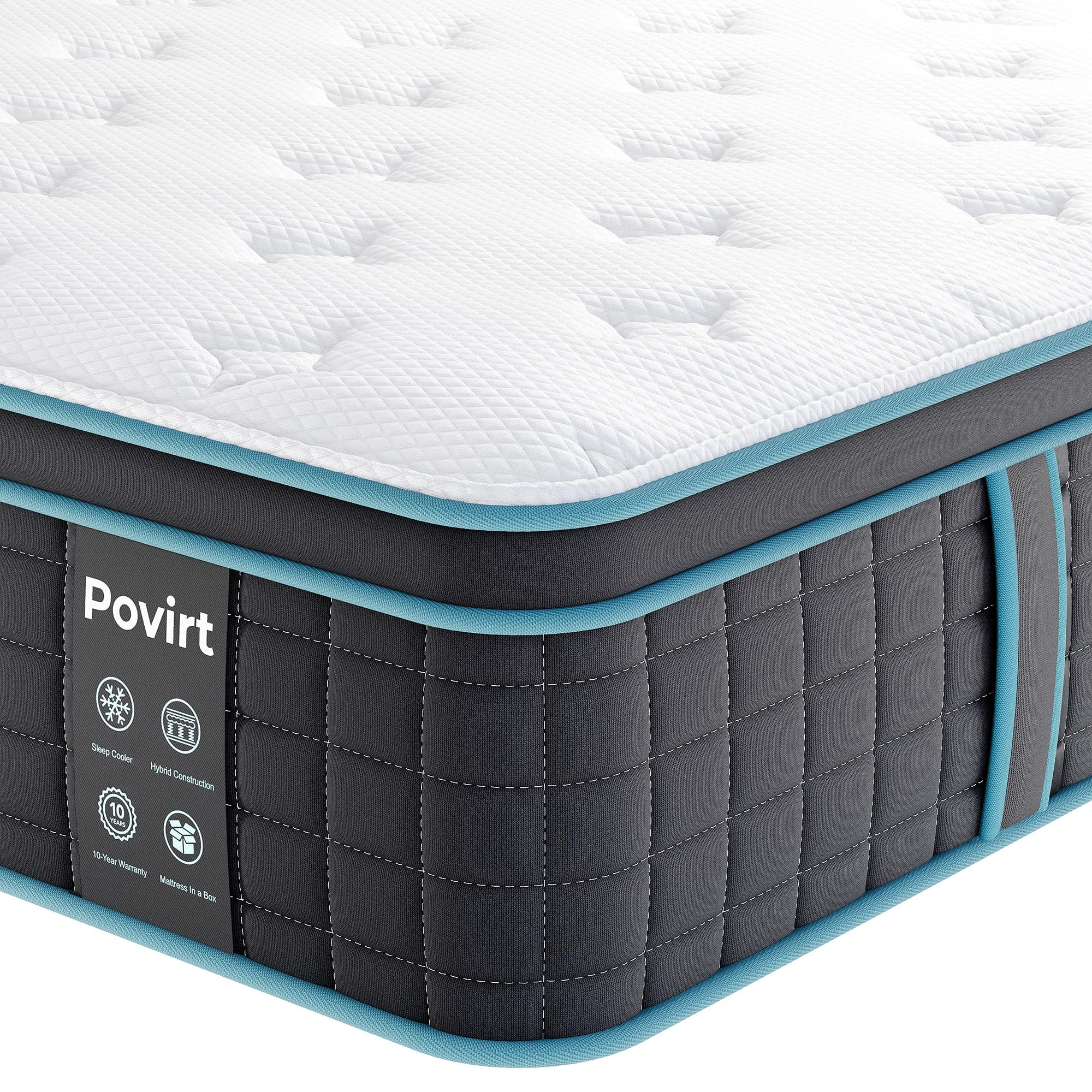 Povirt Twin Mattress, 12 Inch Hybrid Twin Size Mattress in a Box, Cool Memory Foam and Pocket Coils Innerspring Mattress for Pressure Relief & Motion Isolation, Medium Firm Feel
