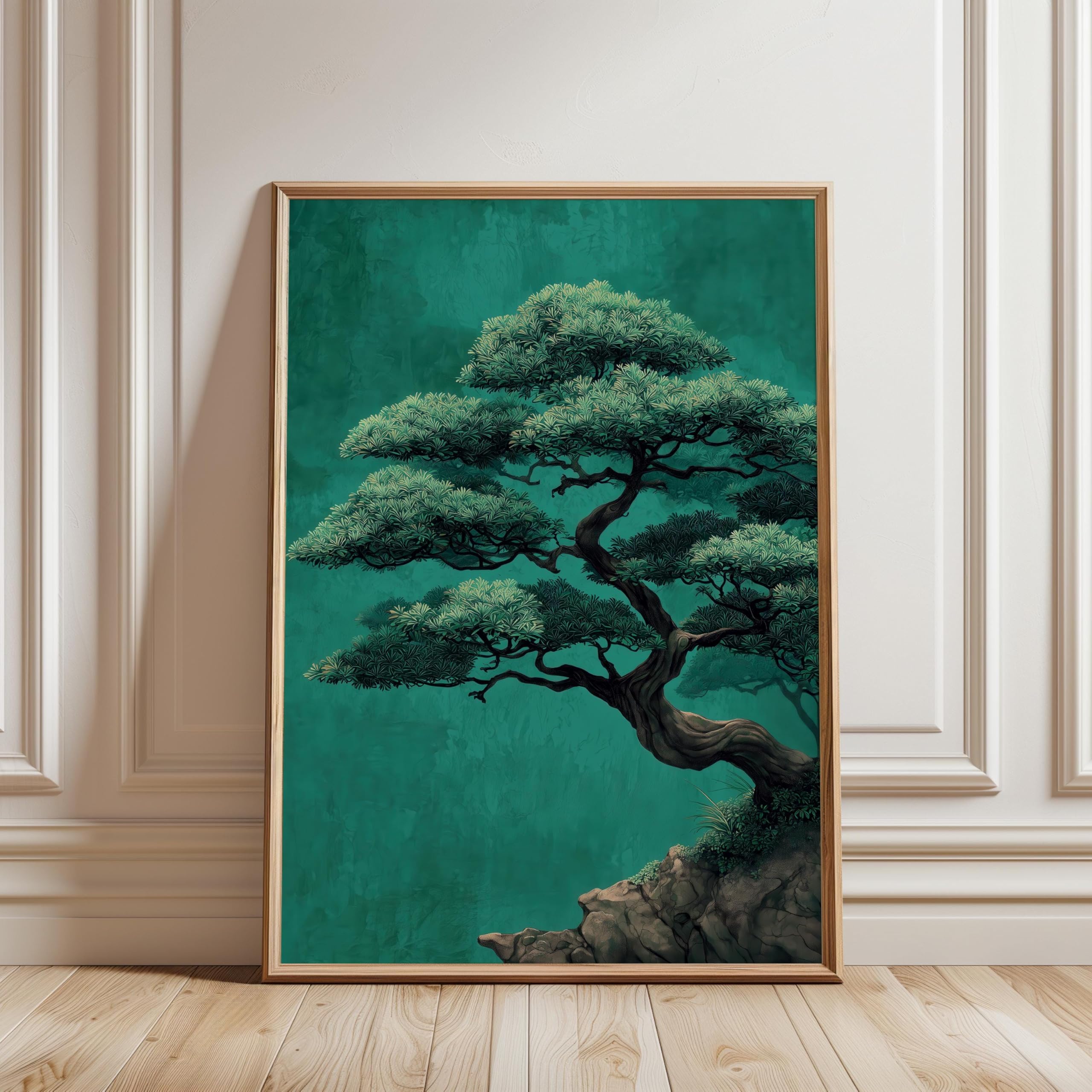 LMYCHENG Japanese Bonsai Tree Poster, Zen Landscape Canvas Wall Art, Nature Painting Print for Living Room, Home Wall Decor(70x100cm/Frameless)