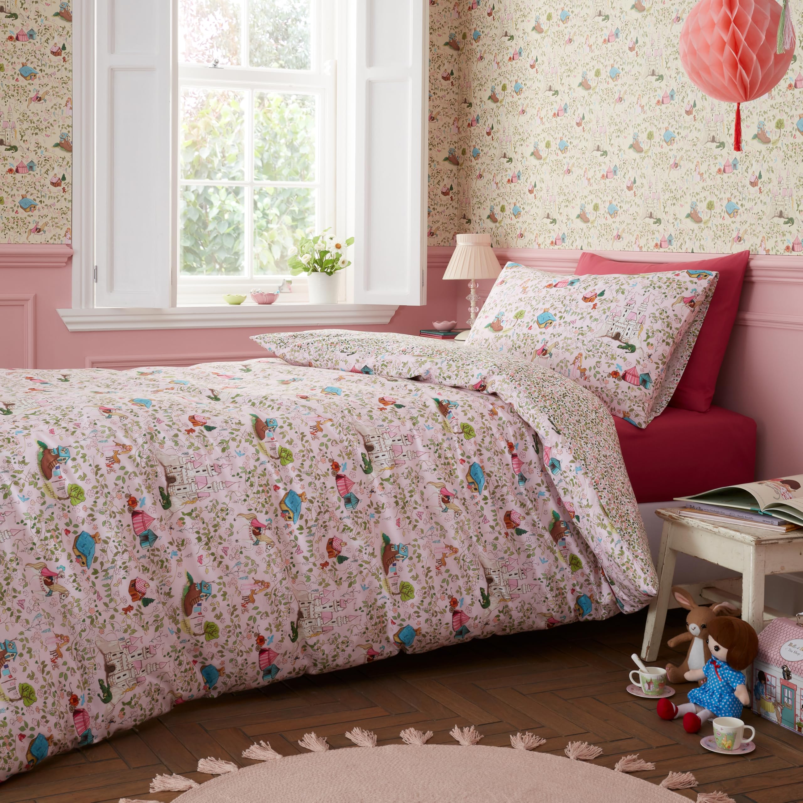 Belle & Boo Fairytale Reversible Cotton Single Duvet Cover Set with Pillowcase Pink