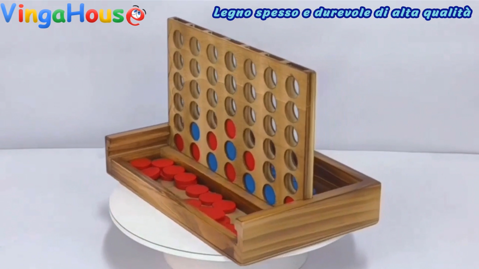 Gioco 4 In Linea In Legno - Gioco Da Tavolo Per Bambini 4-8 Anni - Strategia E Logica - Dimensioni 23,5x15x4 Cm