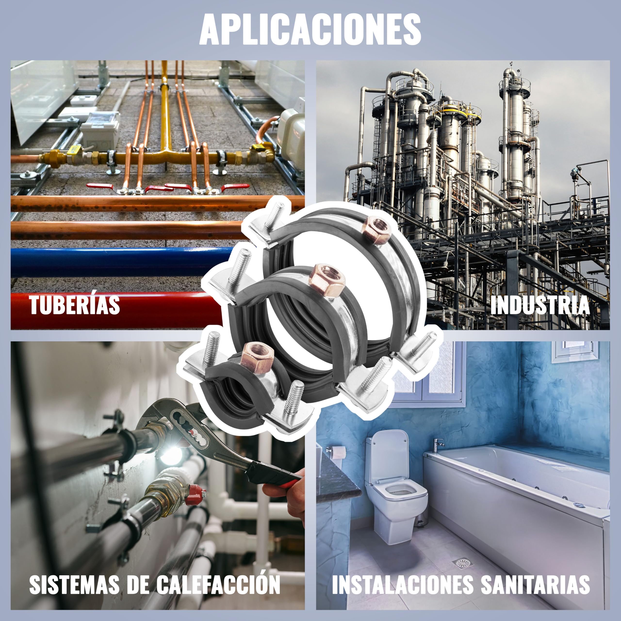 Poppstar 2x Abrazaderas de manguera de acero inoxidable W4 (rango de sujeción 40-43 mm, 1 1/4") con tornillos prisioneros M8*82 y tacos