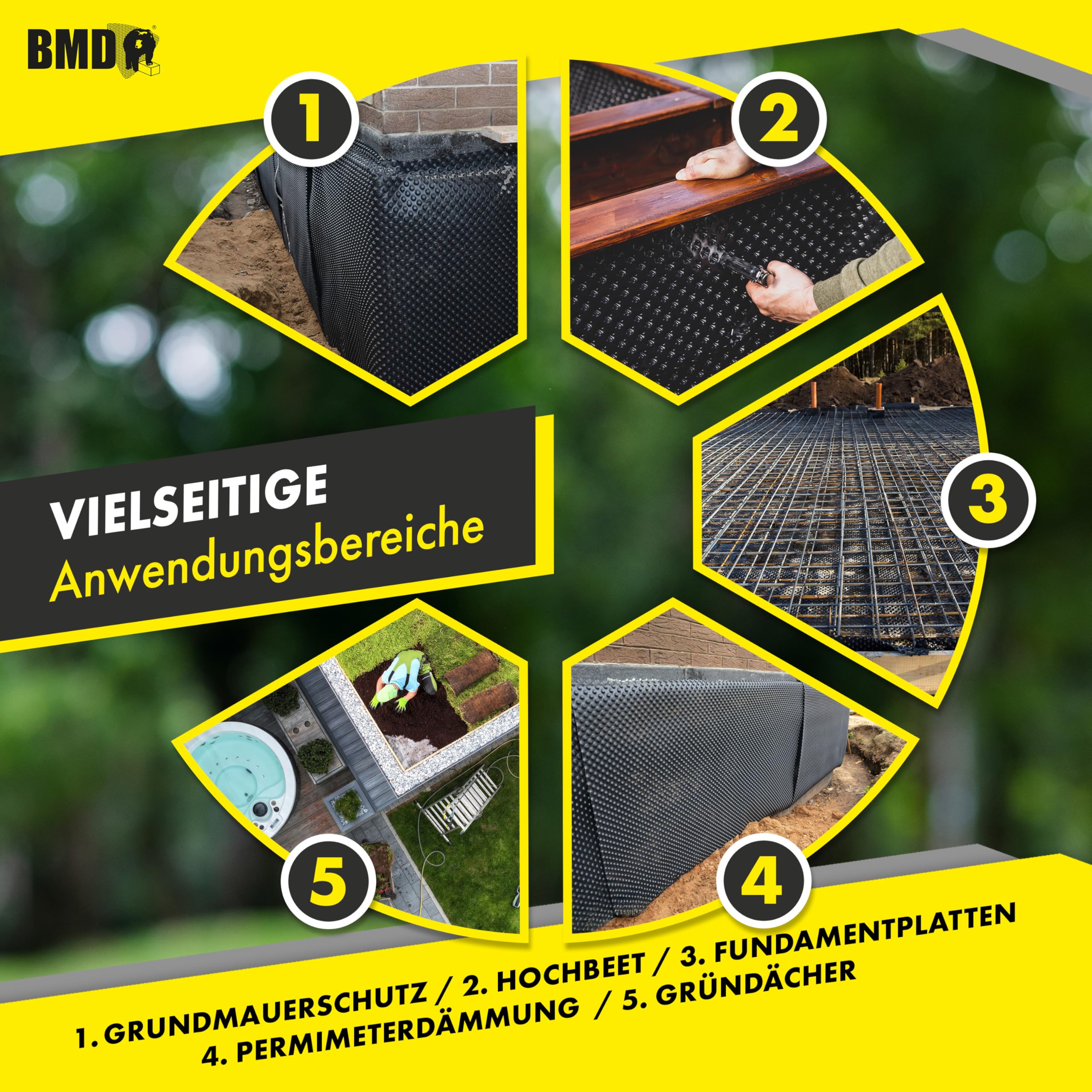 BMD Noppenbahn | 1m x 10m | Hochbeetfolie ohne Weichmacher | Noppenfolie für den Grundmauerschutz | 10m² | Drainage | CE-Siegel Qualität