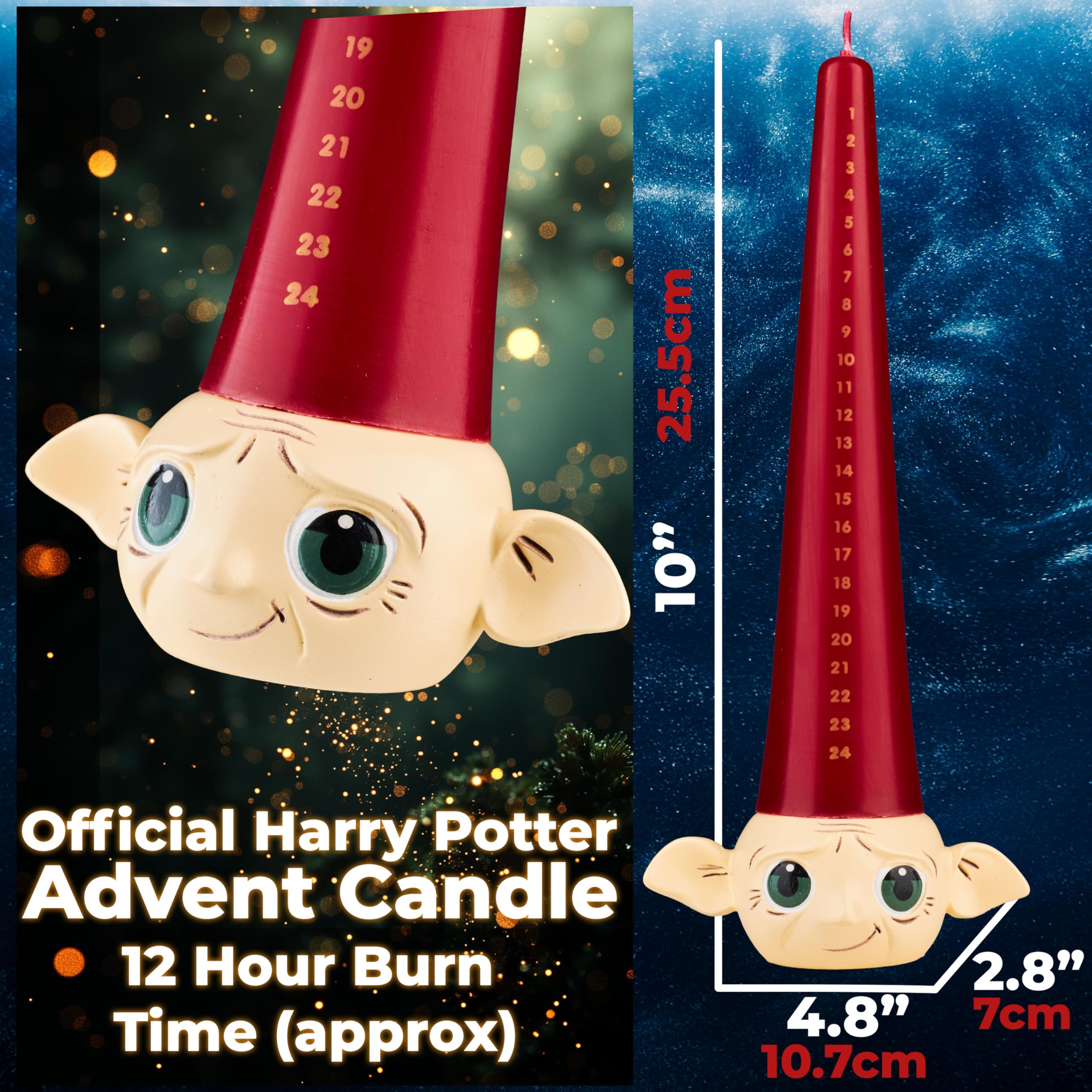 Harry Potter Kalendarz adwentowy 2025, świeca stożkowa, czas palenia 12 godzin i uchwyt z żywicy wielokrotnego użytku, bezzapachowy wosk, dekoracje świąteczne, prezenty dla dorosłych (obby)