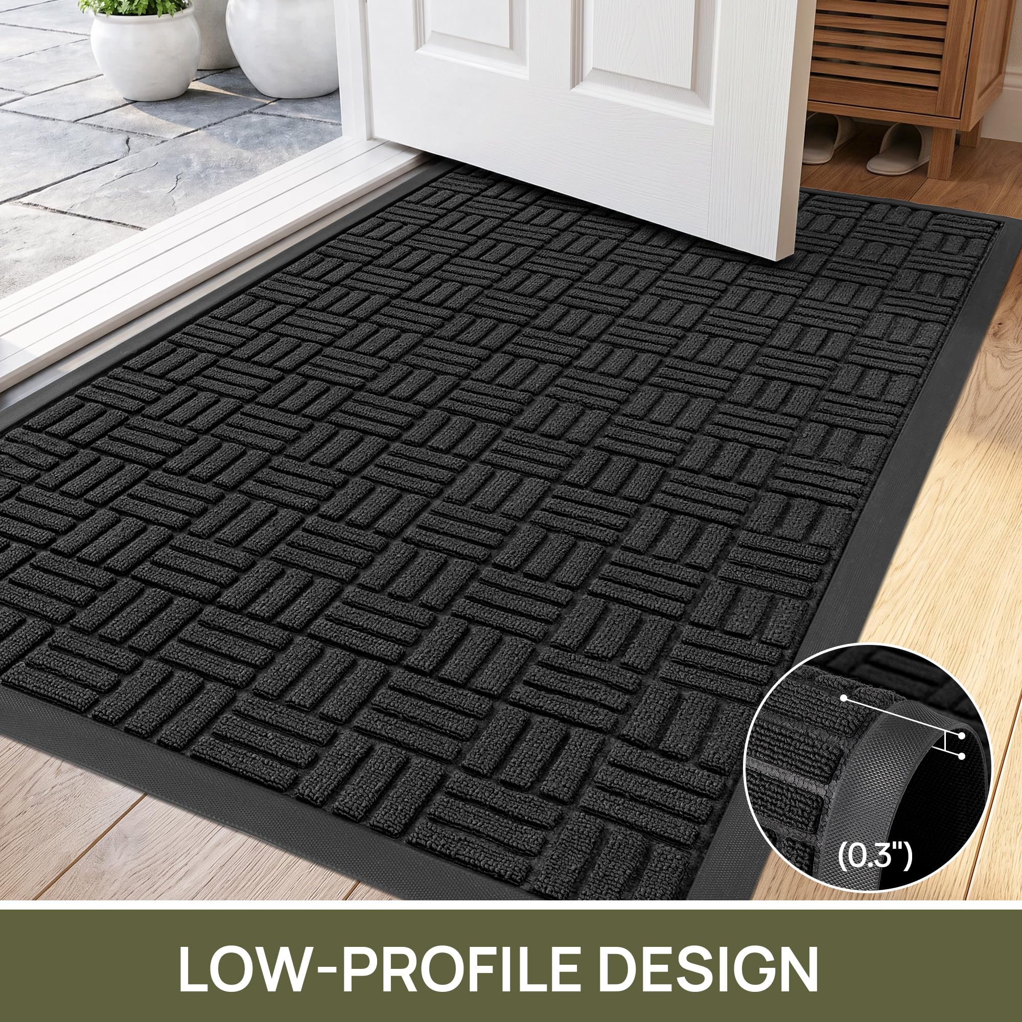 Black Doormat - 5'x3' Indoor Outdoor Entry Mat -5