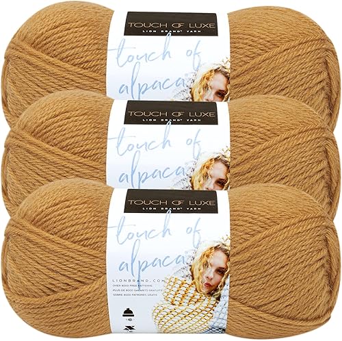 Lion Brand Yarn Touch of Alpaca - Paquete de 3 hilos Goldenrod