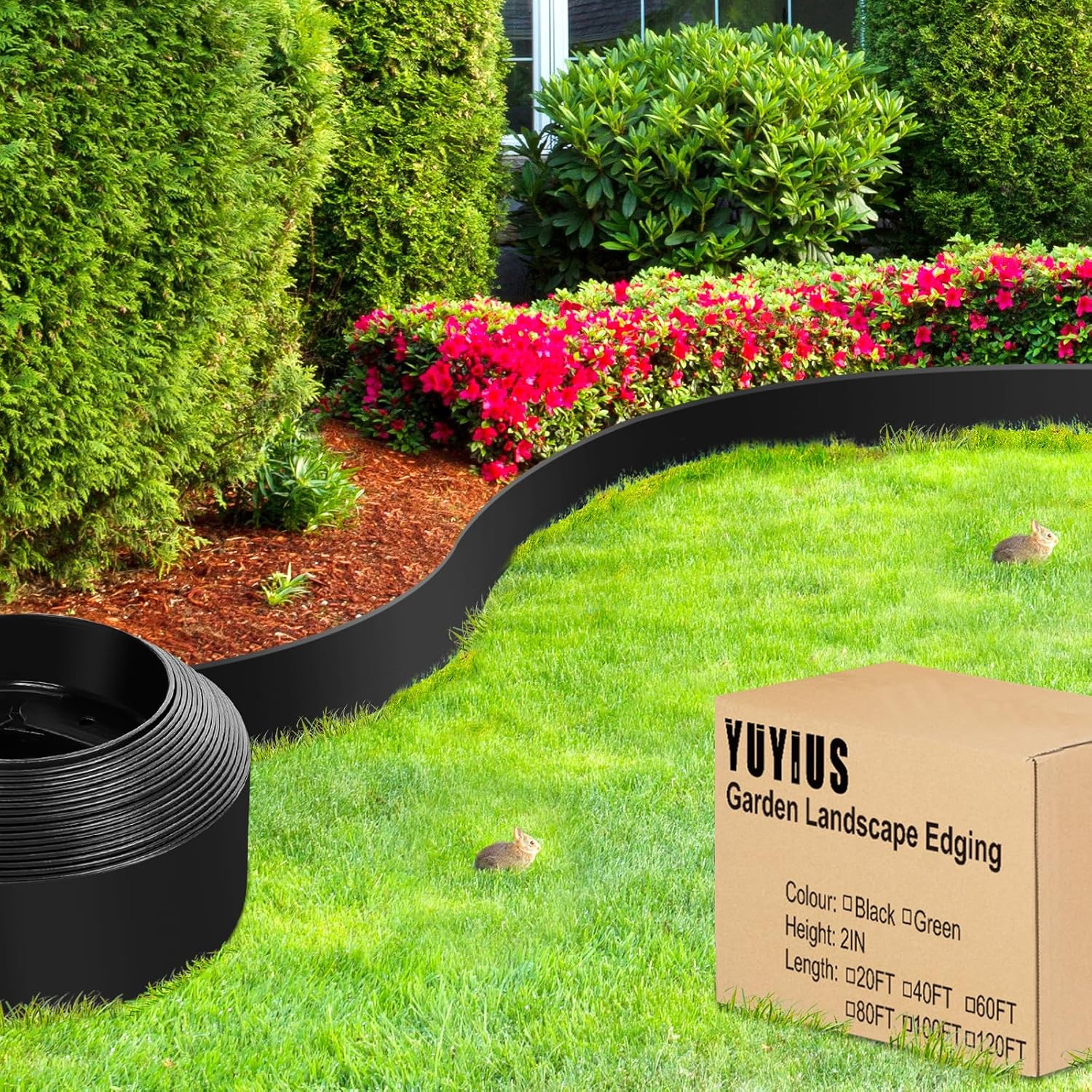 Landscape Edging Border- 40FT 4IN Tall Garden Edging Border with 40 Stakes, No Dig Lawn Edging for Landscaping for Garden Bed, Yard, Thickened Top Edge (0.15”) Flower Bed Border Edging for Outdoor