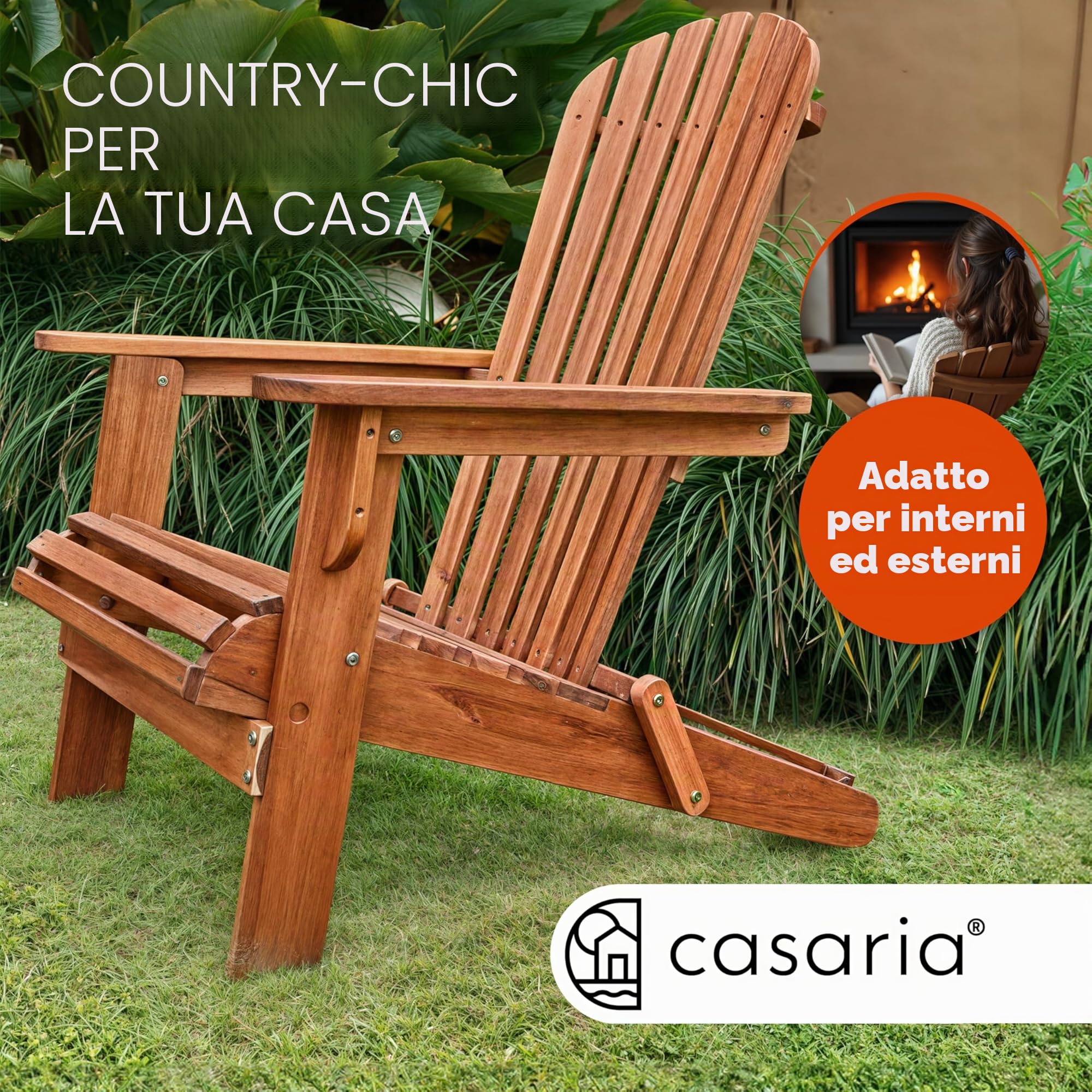 CASARIA 2x Sedia Prendisole Relax Set Pieghevole Adirondack da Giardino Sdraio Mare Legno di Acacia