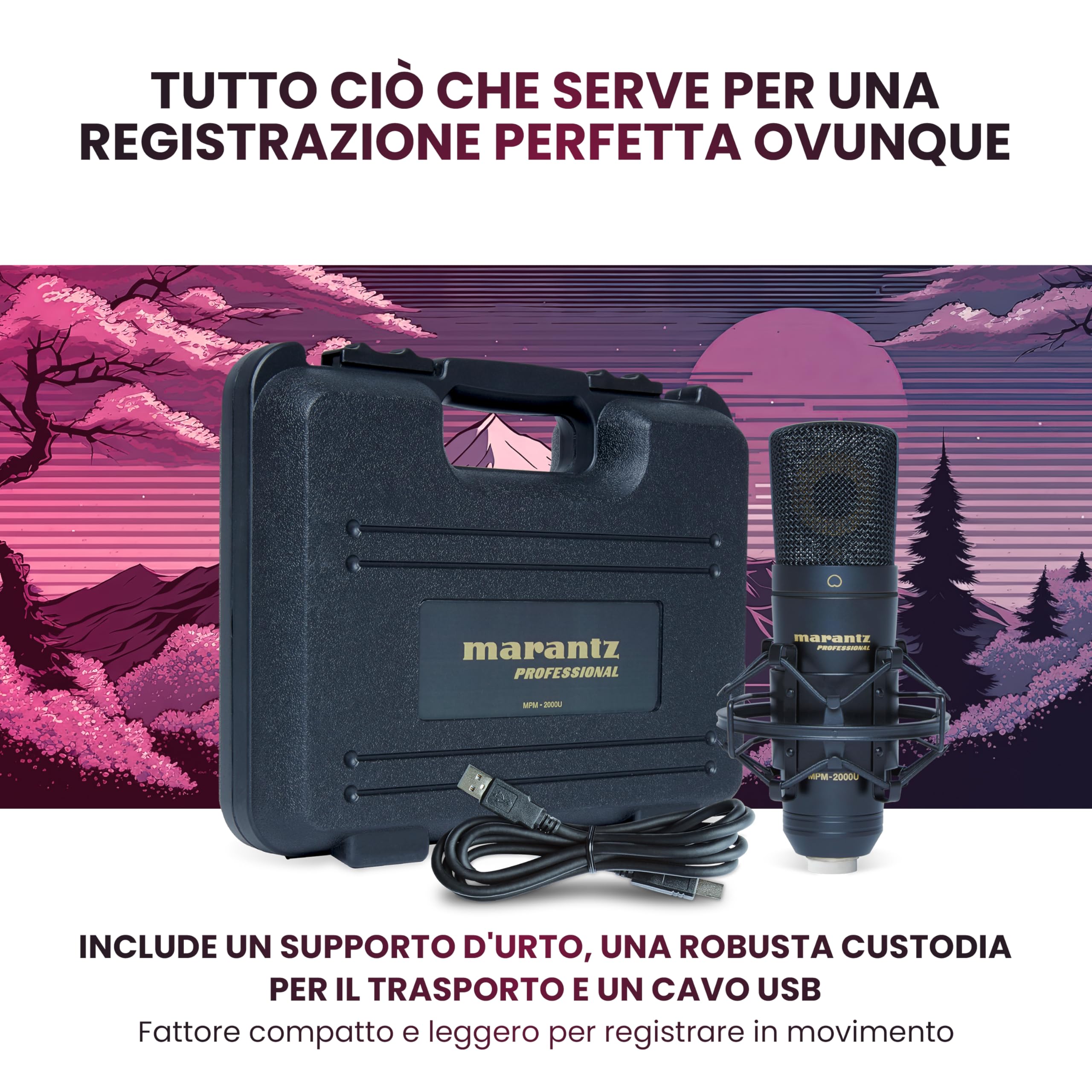 Marantz Professional MPM-2000U - Microfono USB a Condensatore per Gaming, Streaming, Podcast e Registrazioni PC/Mac - Cardioide, Shockmount, Cavo USB e Custodia Inclusi, Nero