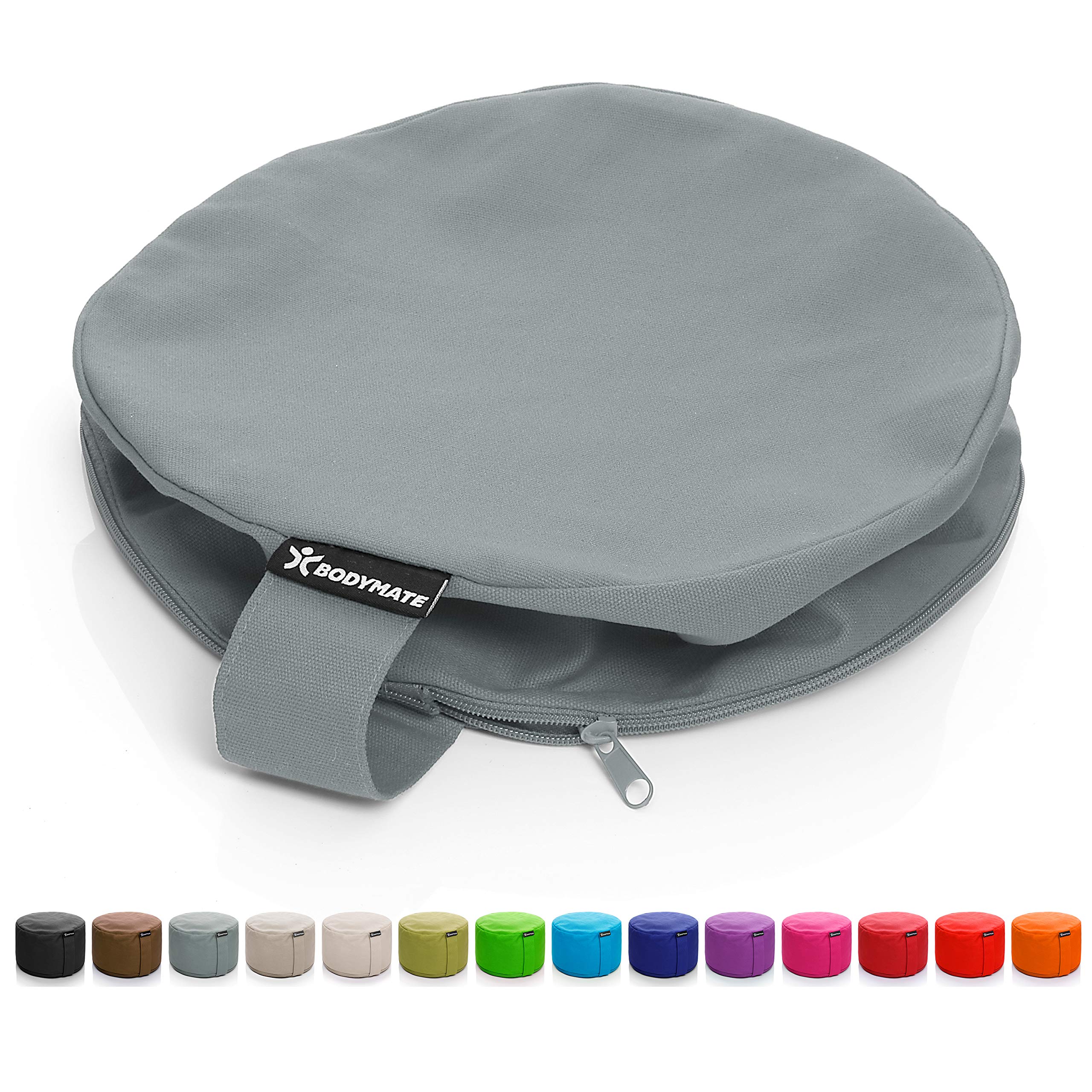 BODYMATE Cuscino da Yoga rotondo Extra Alto 20cm Diametro 31cm con Imbottitura di Grano Saraceno e Spelta – Rivestimento Lavabile in Lavatrice 100% Cotone extra Spesso – Cuscino da Meditazione – Zafu