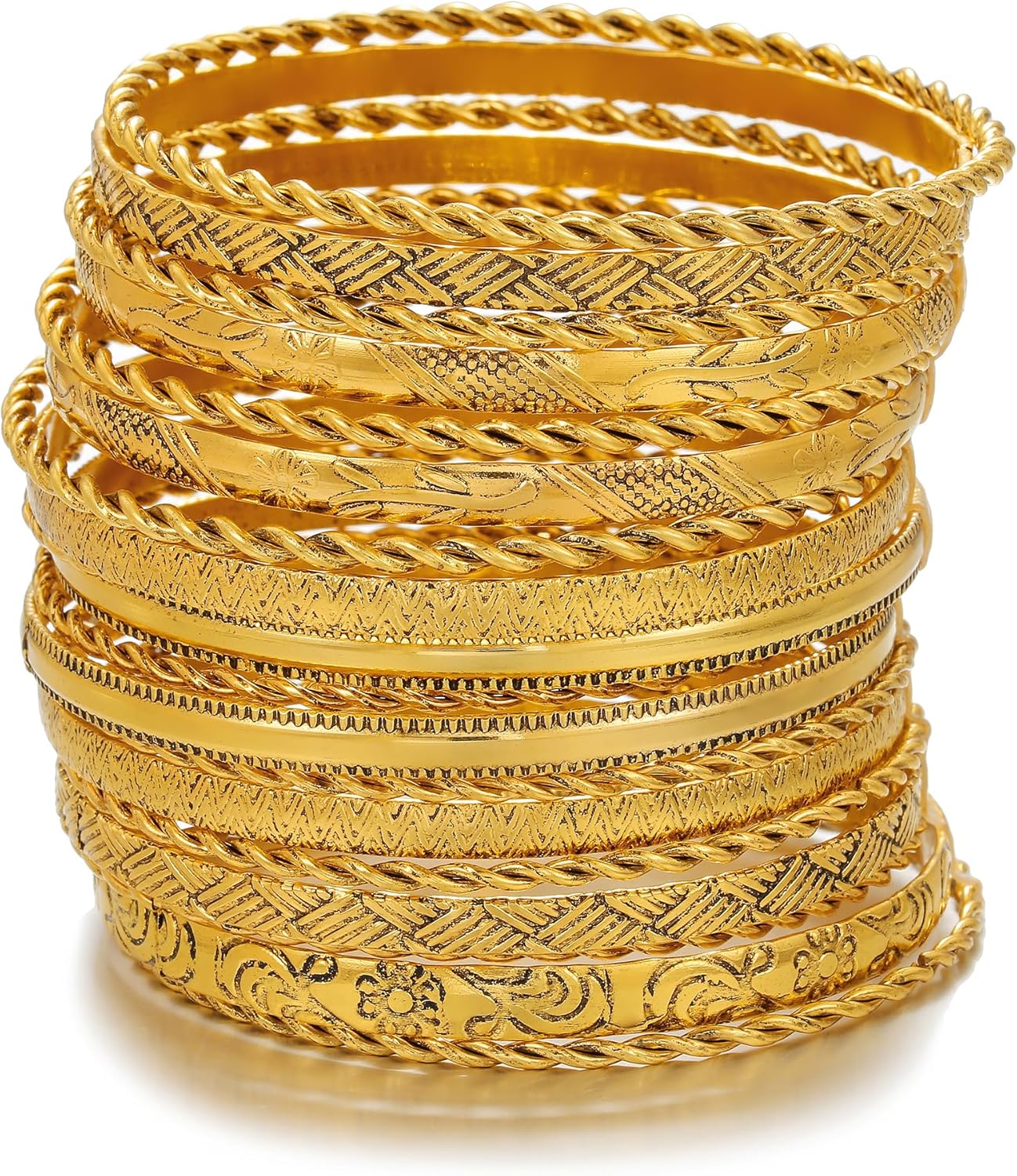 Gold Bangles for Women, 12 Pcs Boho Stackable Bracelets Multi Layer Textured Chunky Bracelets Jewelry Set for Women