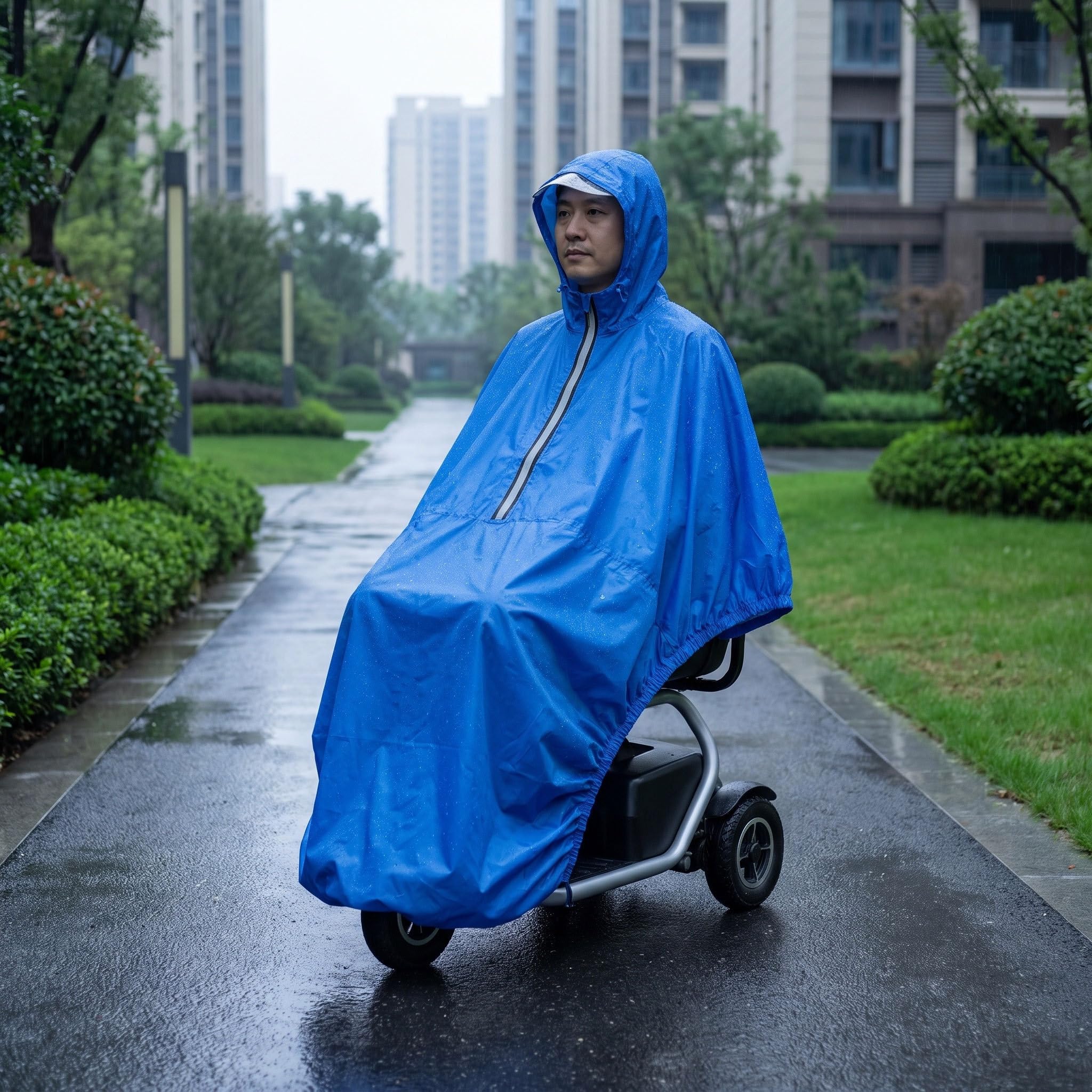 Elektrischer Rollstuhl Regenponcho PVC mit Kapuze, Blau