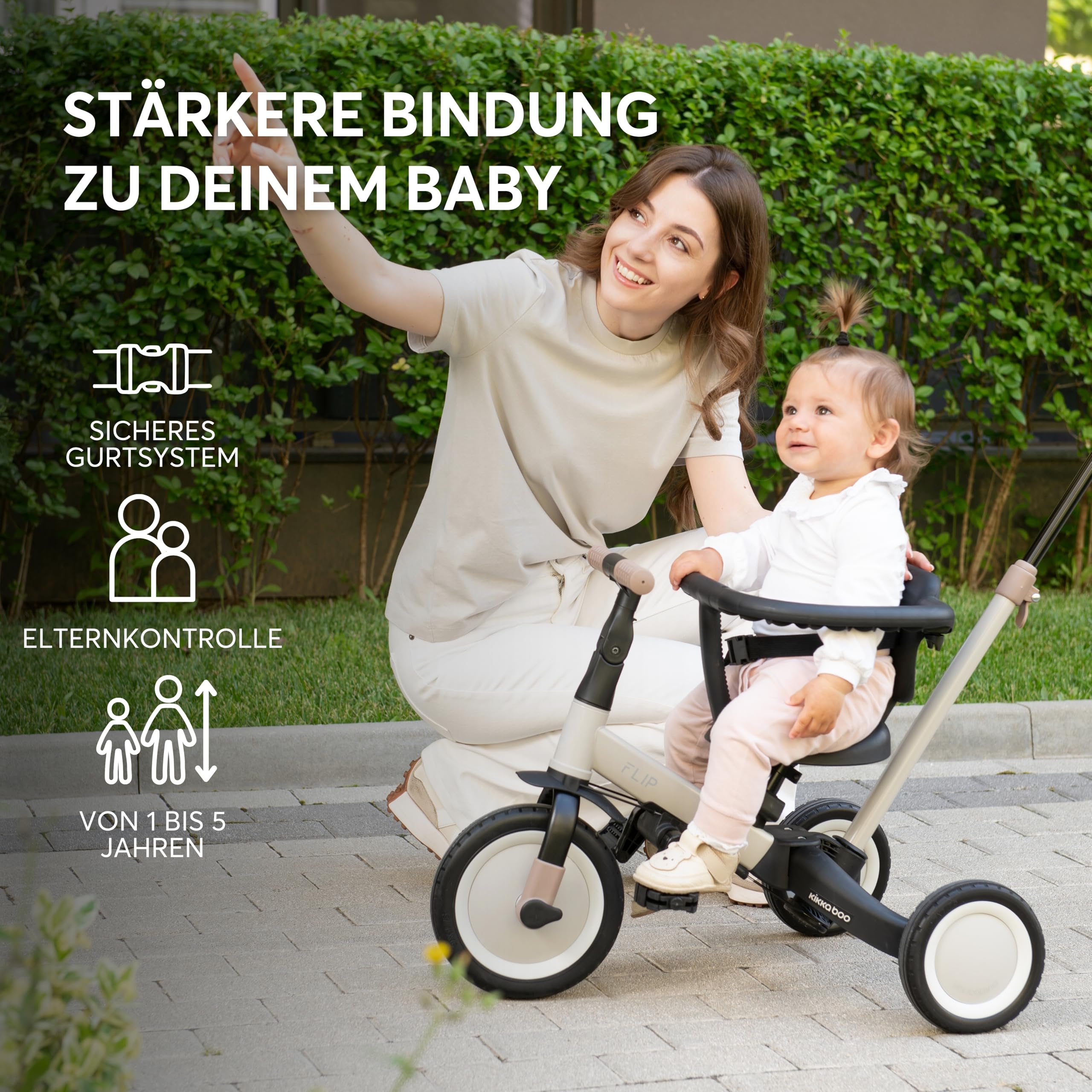 KikkaBoo FLIP Dreirad ab 1 Jahr mit Schubstange - Bis zu 5 Jahre, Laufrad 5-in-1, Umwandelbares Kinderdreirad zum Laufrad mit oder ohne Pedale, verstellbar und umbaubar, Schwarz