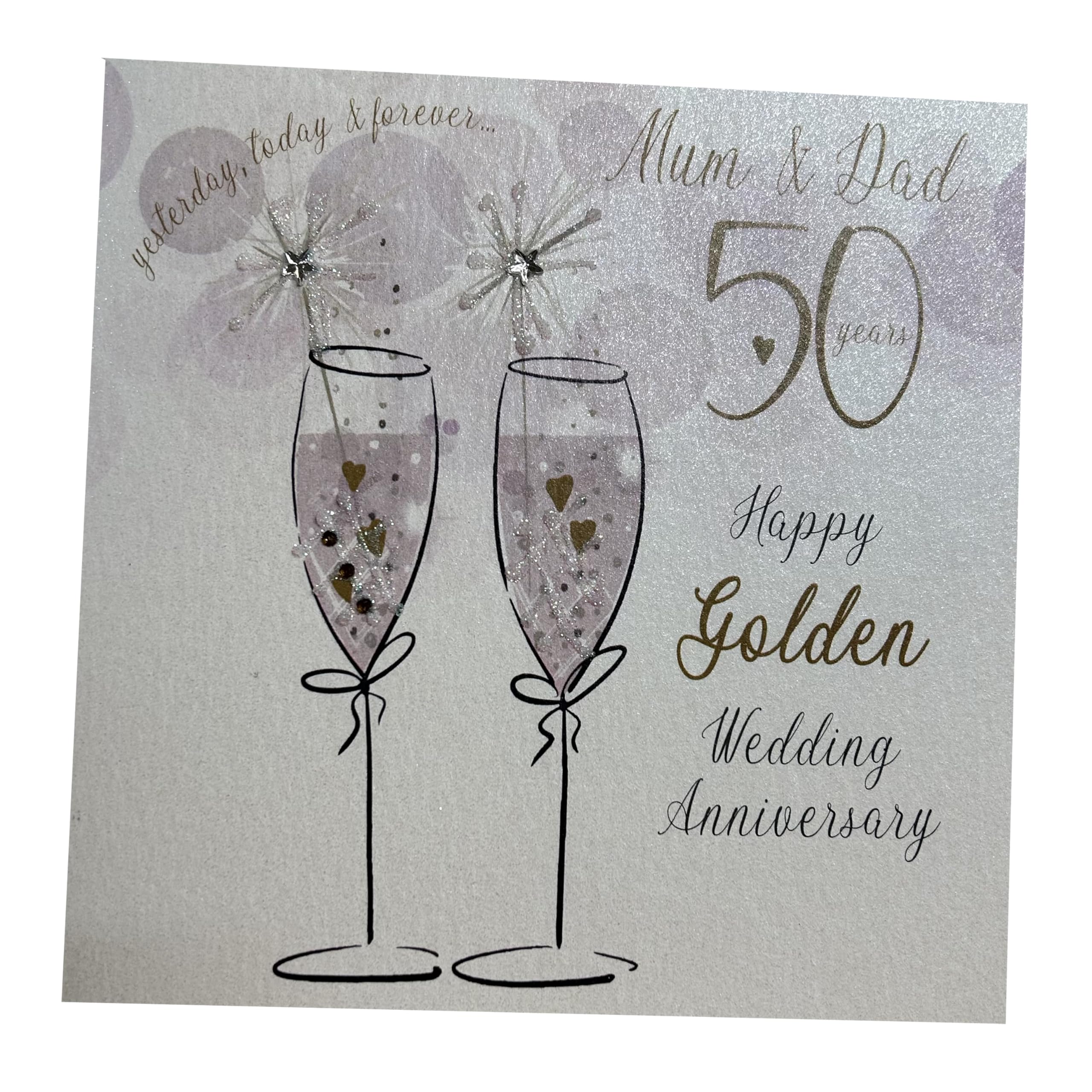 White Cotton Cards Champagne Flutes Mum & Dad On Your Golden Handmade 50Th Anniversary Card, P50m,16Cm X 16Cm