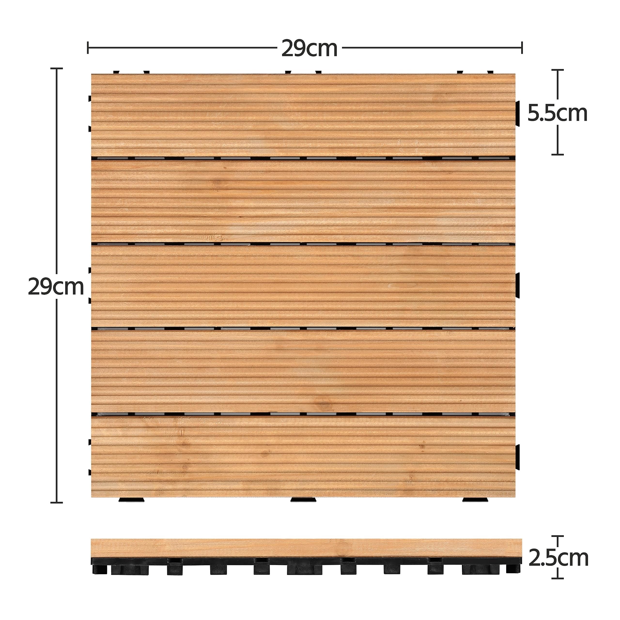 Yaheetech Lot de 27 Caillebotis Bois Exterieur Dalles de Terrasse en Bois Composite avec Système d’Emboîtement Revêtement de Sol Extérieur Intérieur 30 x 30 cm