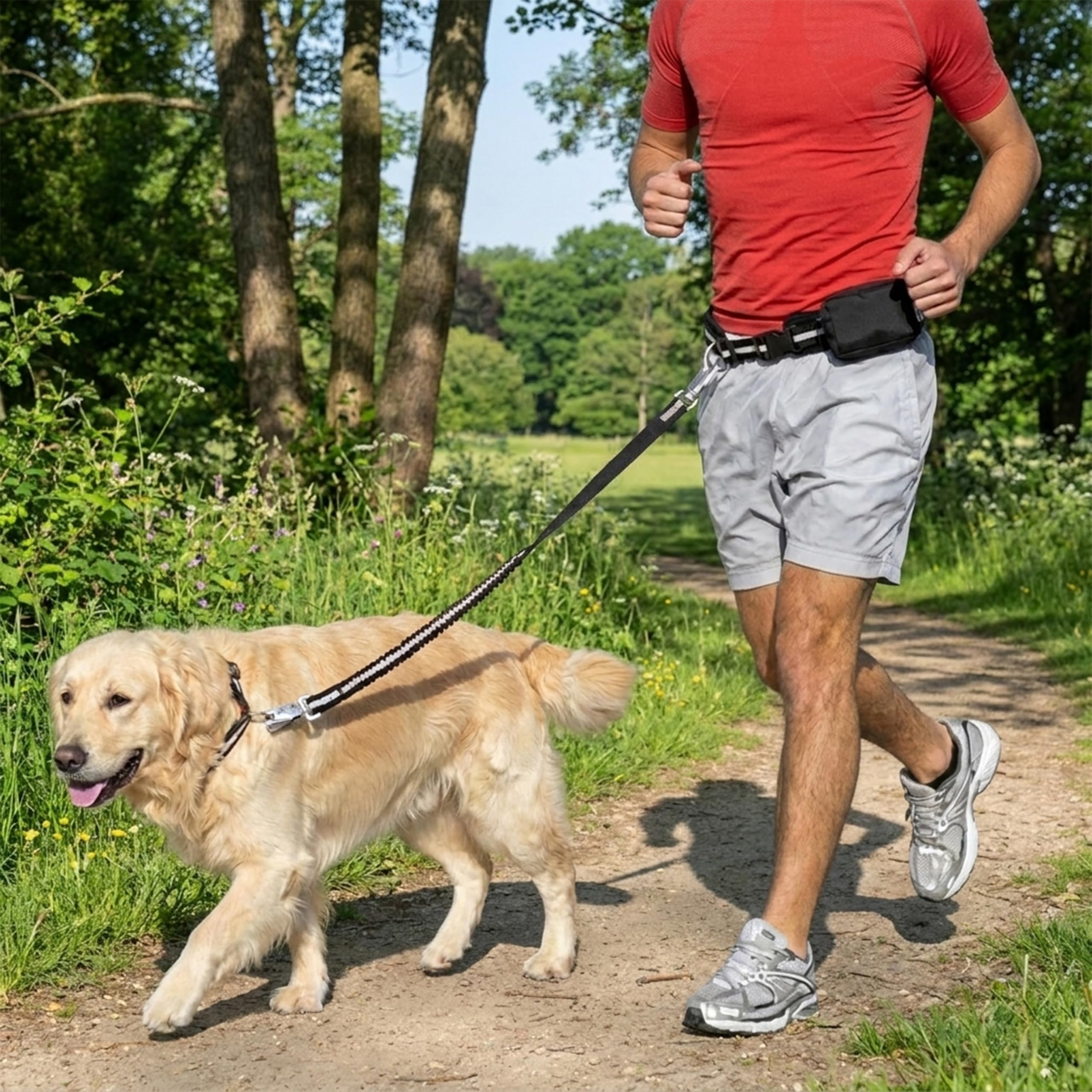 Ferplast Correa para Perro Freetime Running, Completa con cinturón y Bolsa de Almacenamiento, Extremo elástico, Ø 70÷130 cm, Gris