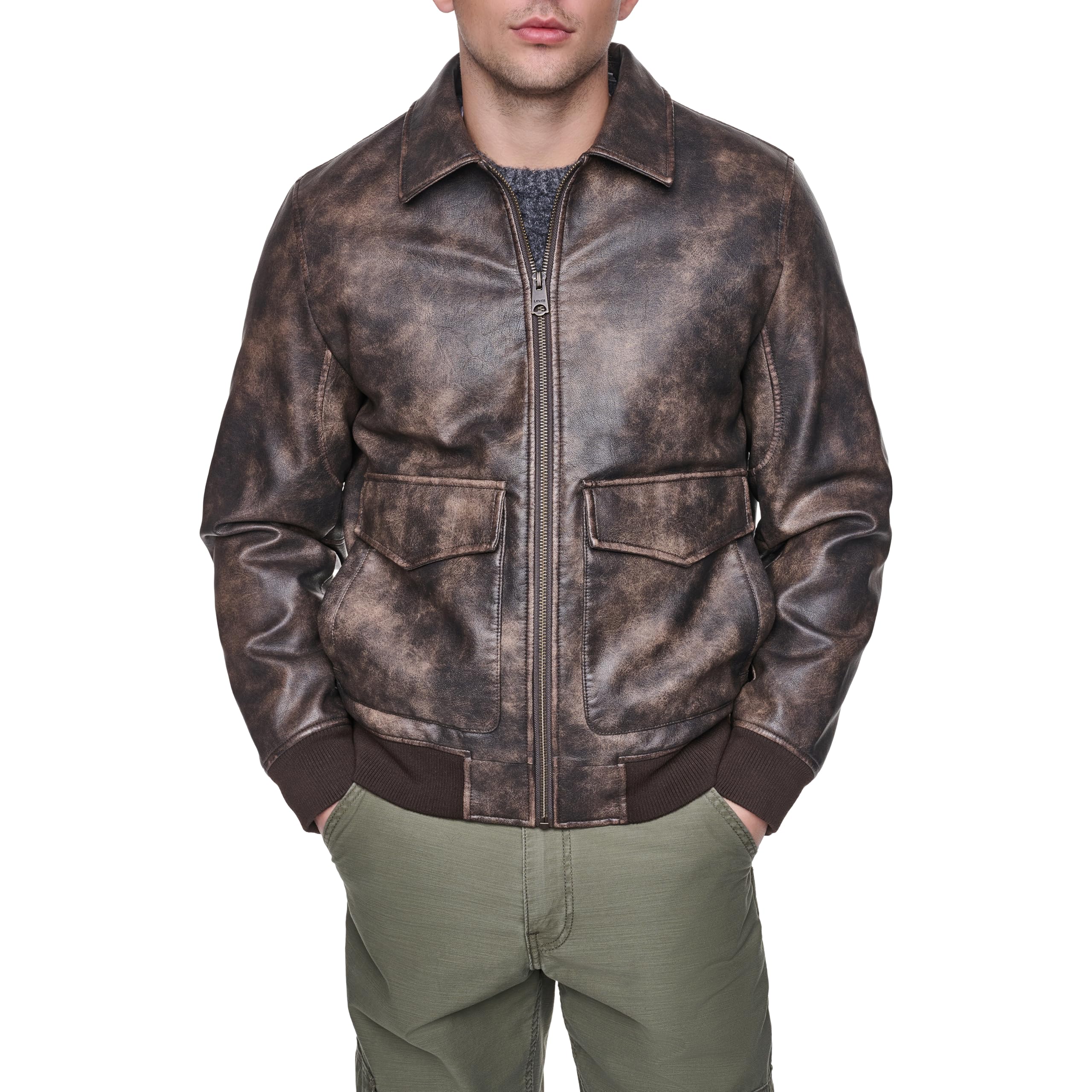 Men's Faux Leather Vintage Look Aviator Bomber