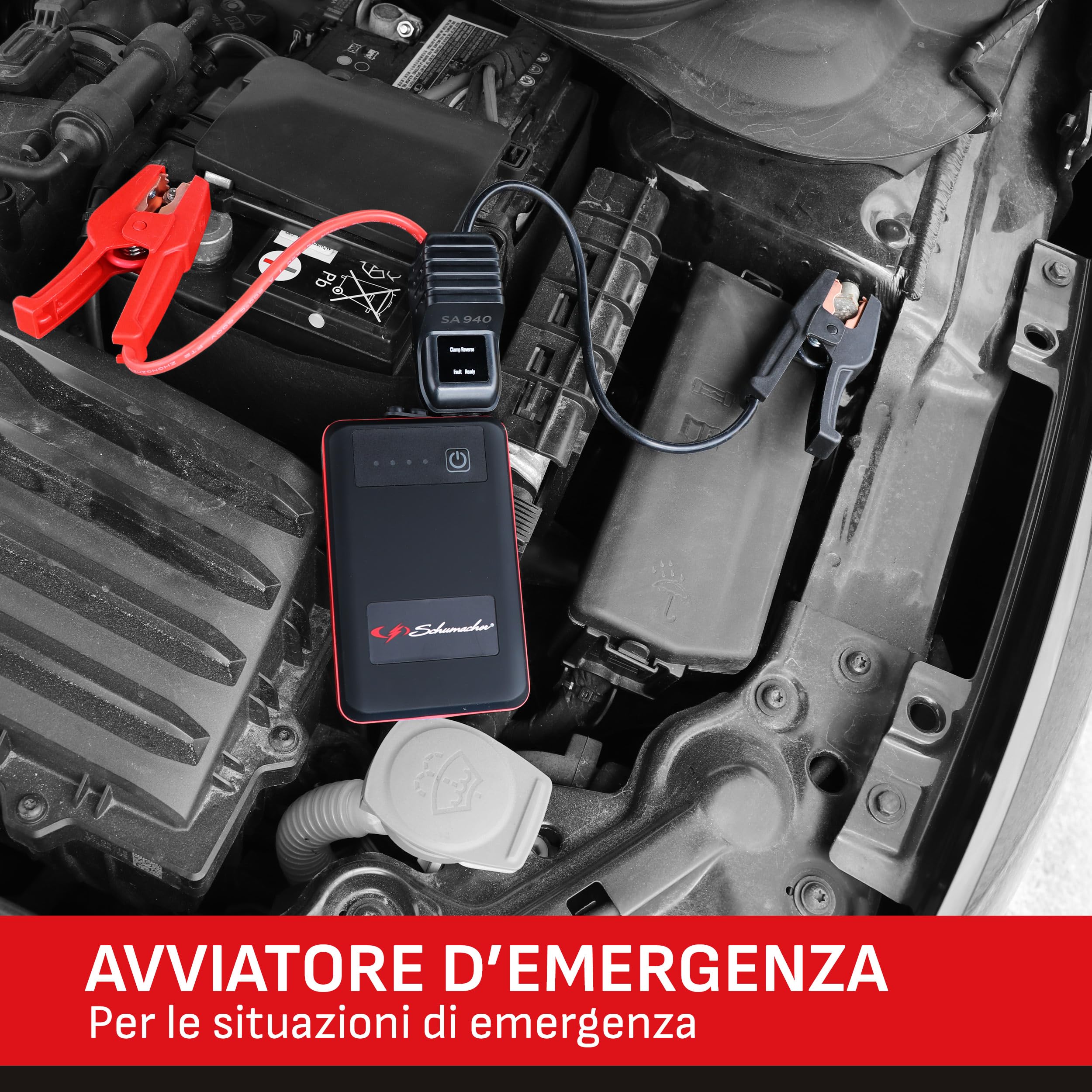 Schumacher SL471 - Booster Batteria Ioni di Litio 600A 12V - Motore fino a 4,0L Benzina / 2,0L Diesel - Torcia - Power Bank per Ricarica via USB - Potente e Ultra-Compatto