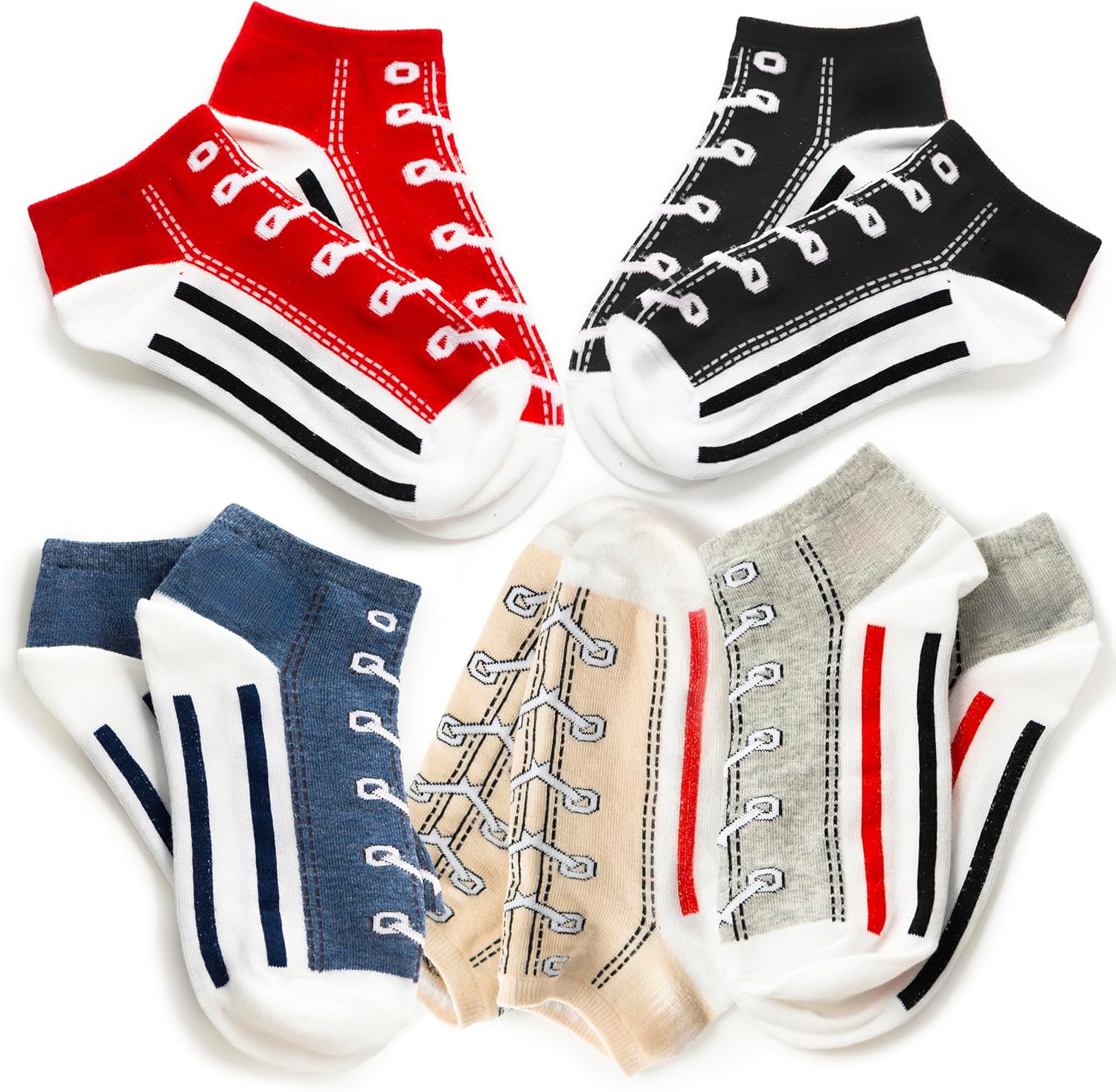 Lace Design Low Cut No Show Socks 5 Pairs for Women & Men, Thin Cotton Breathable Sneaker Socks with Non Slip Heel Grip, Short Casual Everyday Socks US 5–8, Multi Color Pack