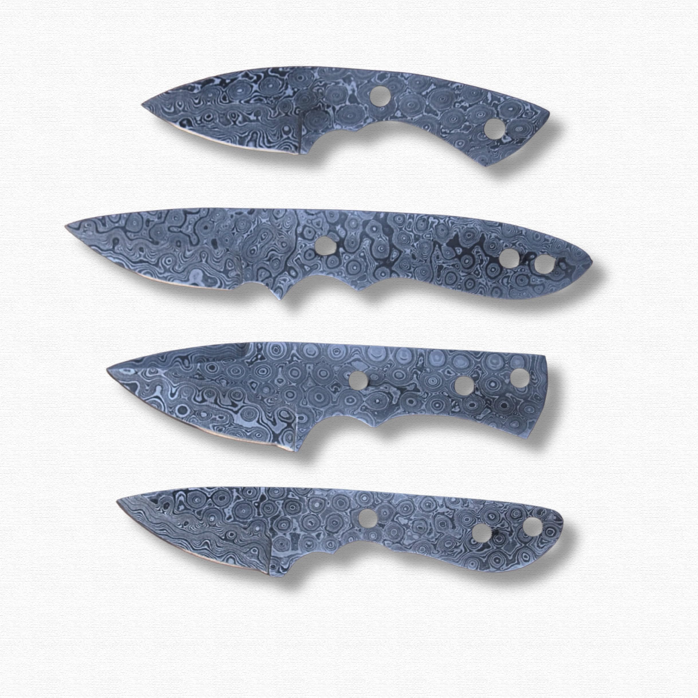 HAWK KNIVES Damascus Steel Blank Blades Set - 4 Pcs Handmade Full Tang Small Fixed Blade EDC Hunting Knife Blanks Set