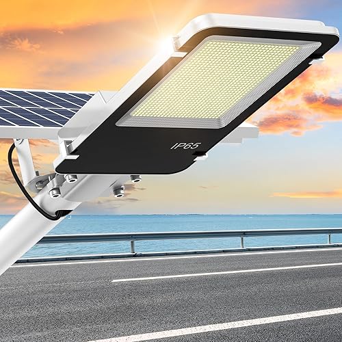 Luz solar de calle, 1000 W LED de calle al aire libre, impermeable, 10000 lm del atardecer al amanecer, luces de calle súper brillantes alimentadas