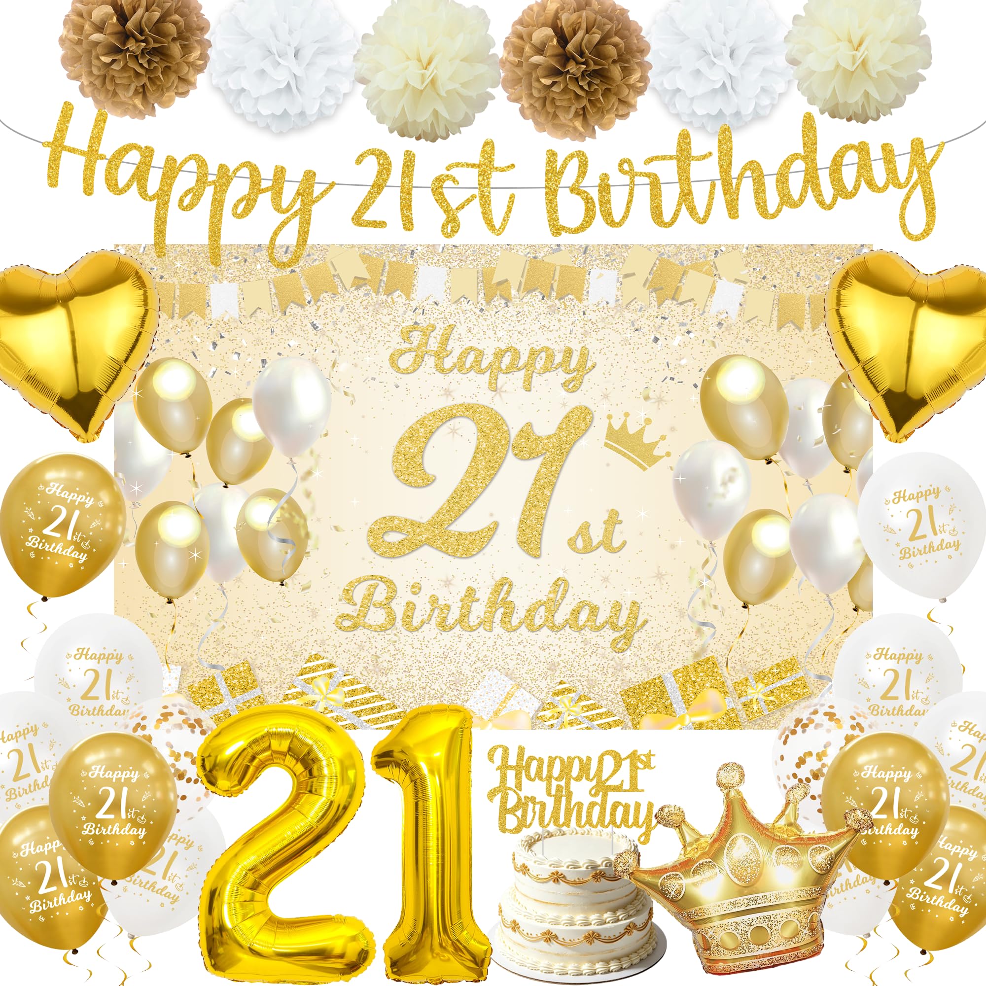 21st Birthday Decorations for Her Him, Happy 21st Birthday Banner Supplies
