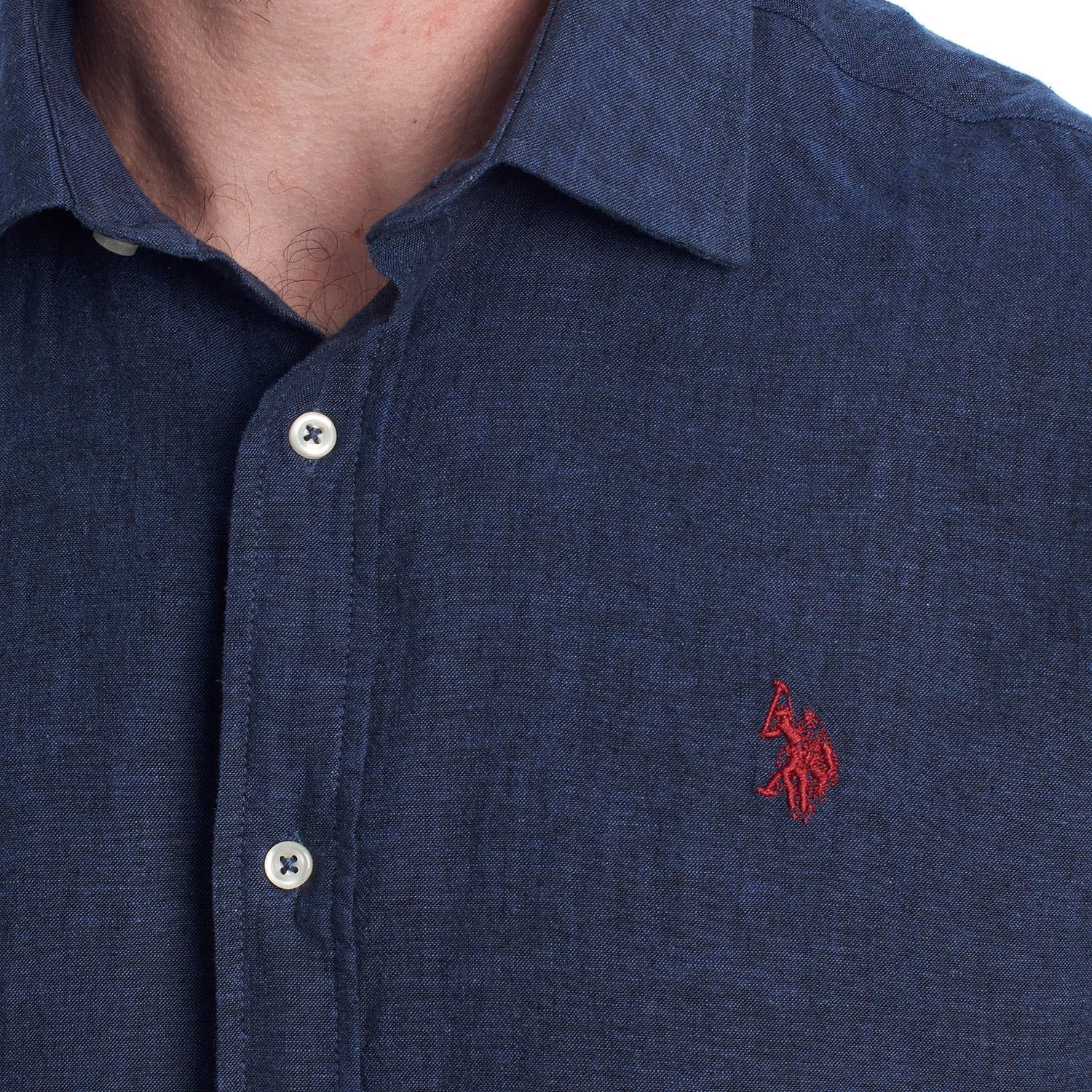 U.S. POLO ASSN. Koszula męska z długim rękawem z bawełny i lnu US41104030