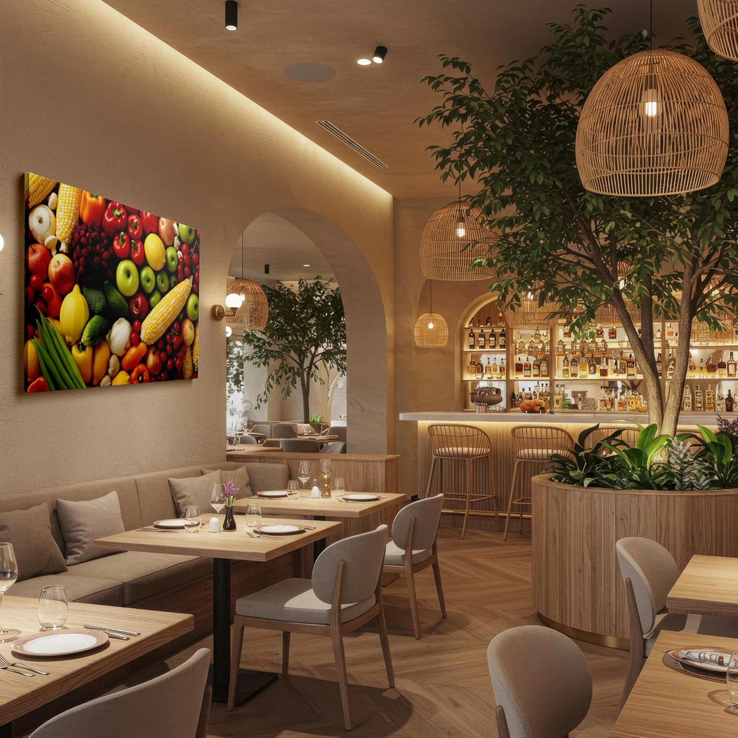 A Vibrant Tribute To Nature's Bounty With Luminous Apples, Glistening Corn, And Crisp Peppers Large, Decor, Office Wall. Size: 130x86 cm (51x34 inch) Canvas Wall Art - Modern Home Decor