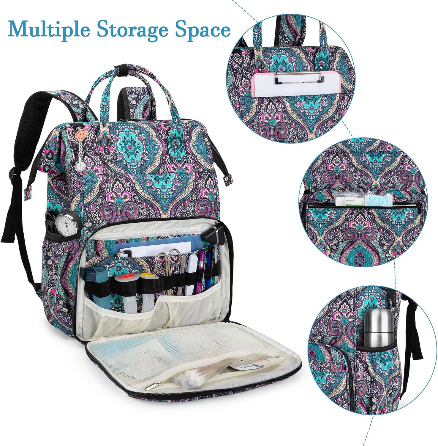 LoDrid Nurse Bag, Heavy Duty Nurse Work Backpack for Men & Women, Nurse Storage Backpack for Work with Steel Frame Top, 15.6" Laptop Layer, Zip-Top Closure & Inner Padded, Totem, Bag Only - Image 3