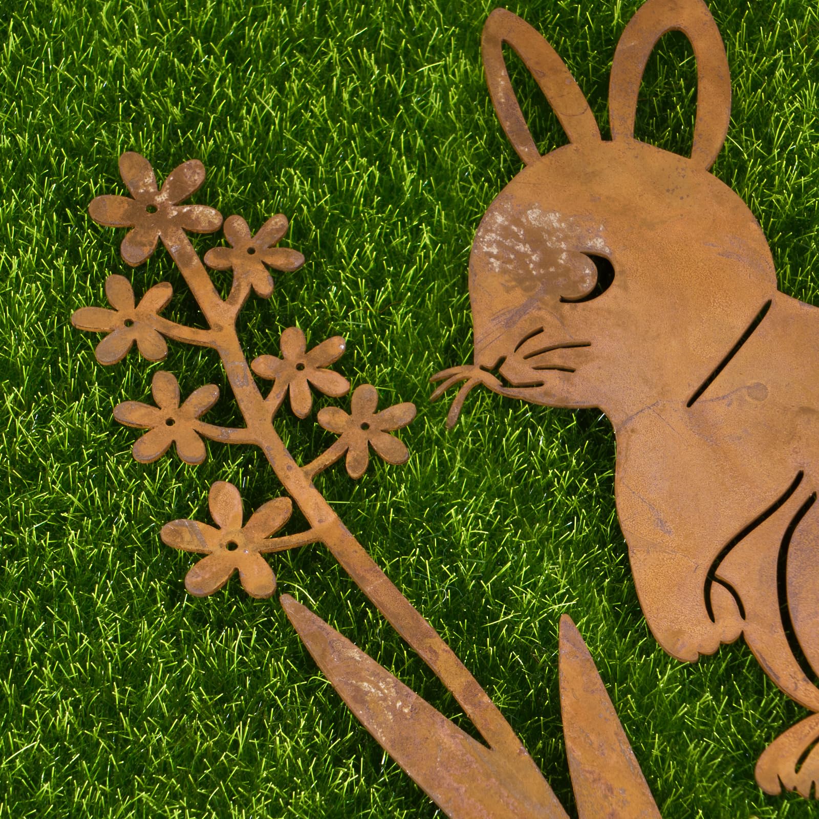 BOFUNX 5pcs Signes de Cour Pâques Signe de Pelouse en Fer Rouillé Forme de Lapin Panneaux de Pâques Piquets de Jardin Décorations Extérieures Jardin de Pâques